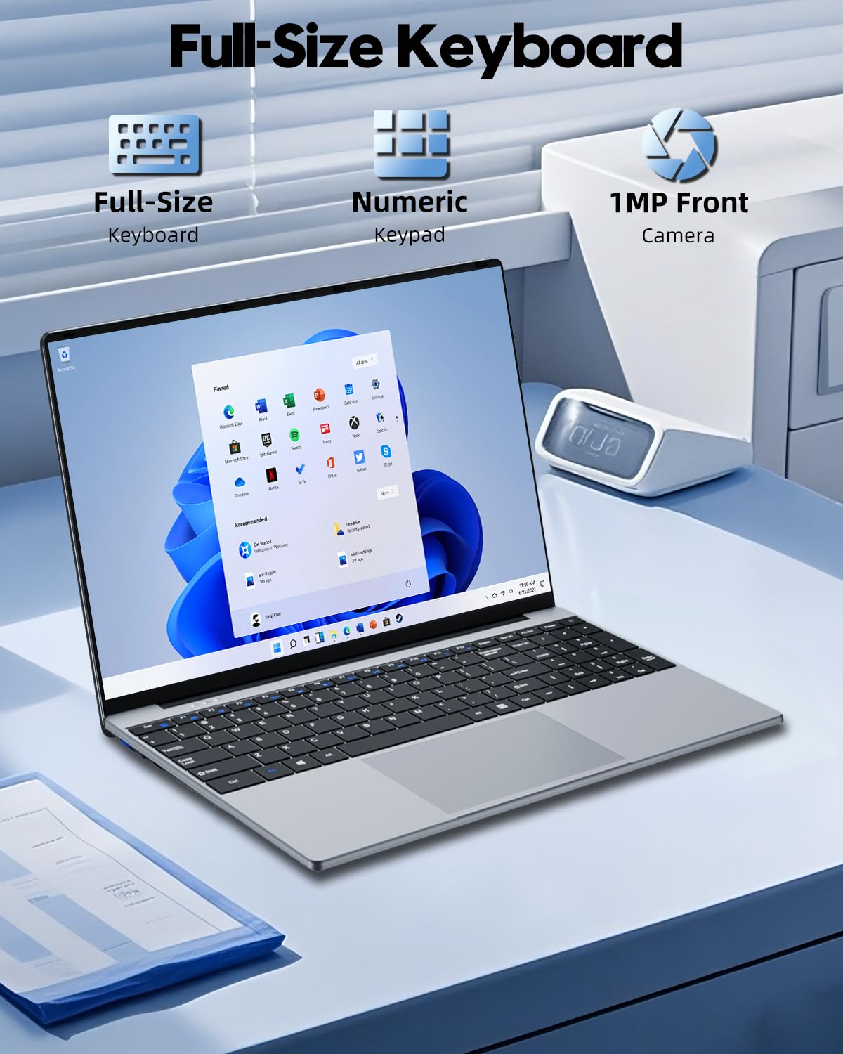 PC Portatile 15,6 Pollici, Notebook Win 11 8Go RAM 256Go SSD, Laptop Core M3 6Y30 CPU Tastiera Numerico Retroilluminata, Computer Portatile sottile e leggero schermo FHD 180° HDMI USB3.0 WiFi5 BT4.2