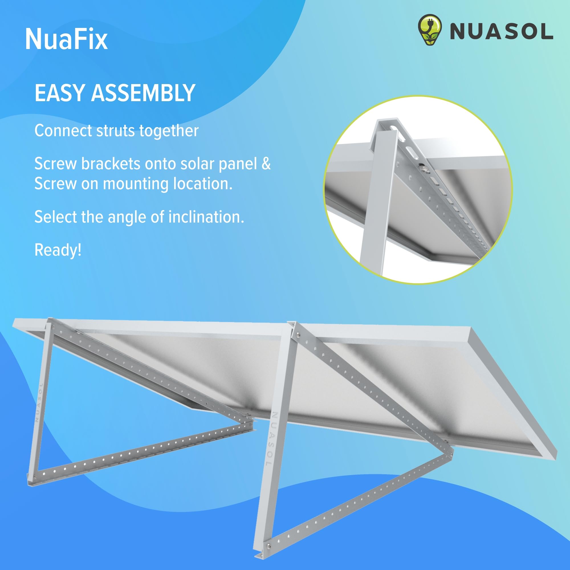 Supporti Pannelli Solari NuaFix 118 Cm - Regolabili 0-90&deg; Per