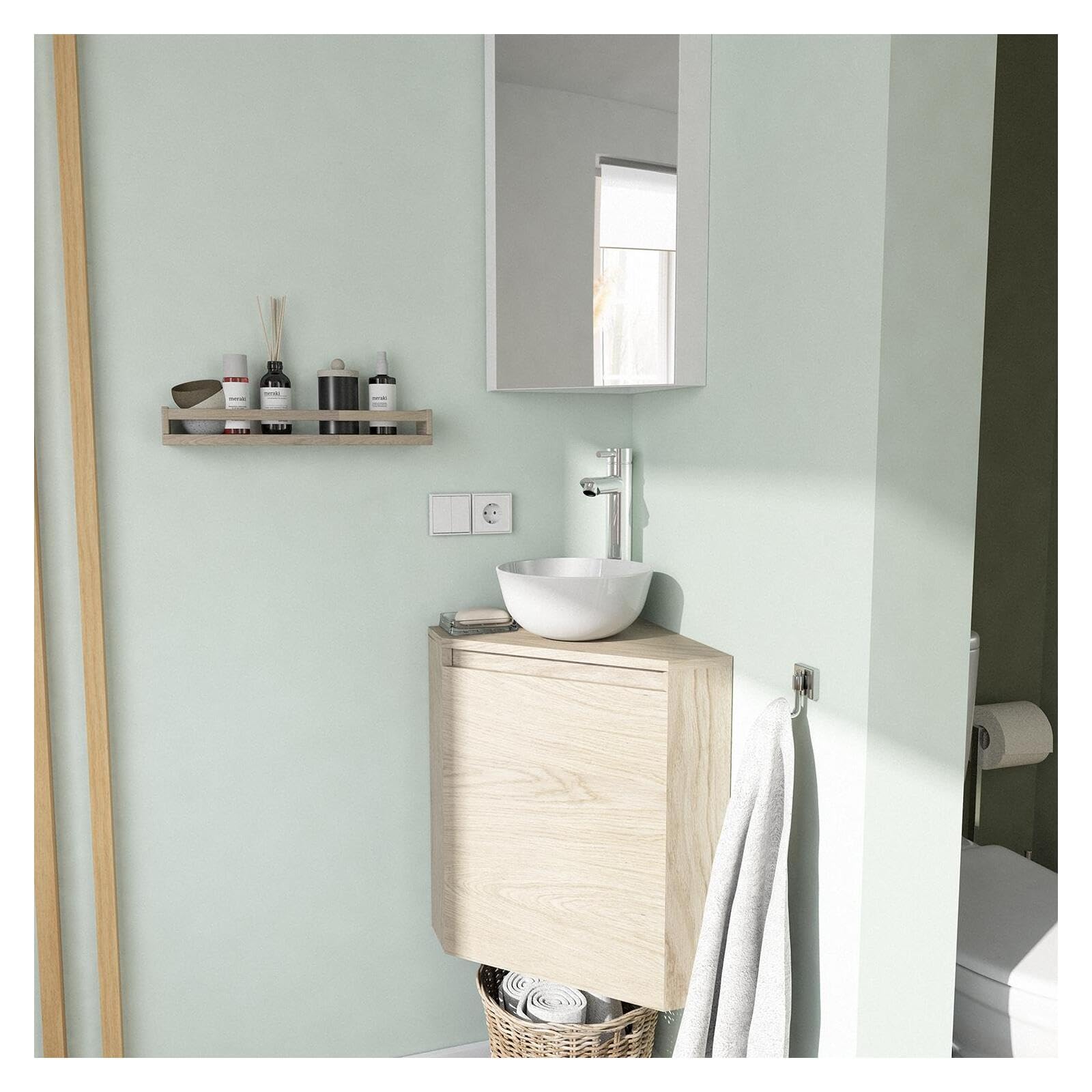 Sorrento - Mueble para lavadora esquinero con lavabo y grifo