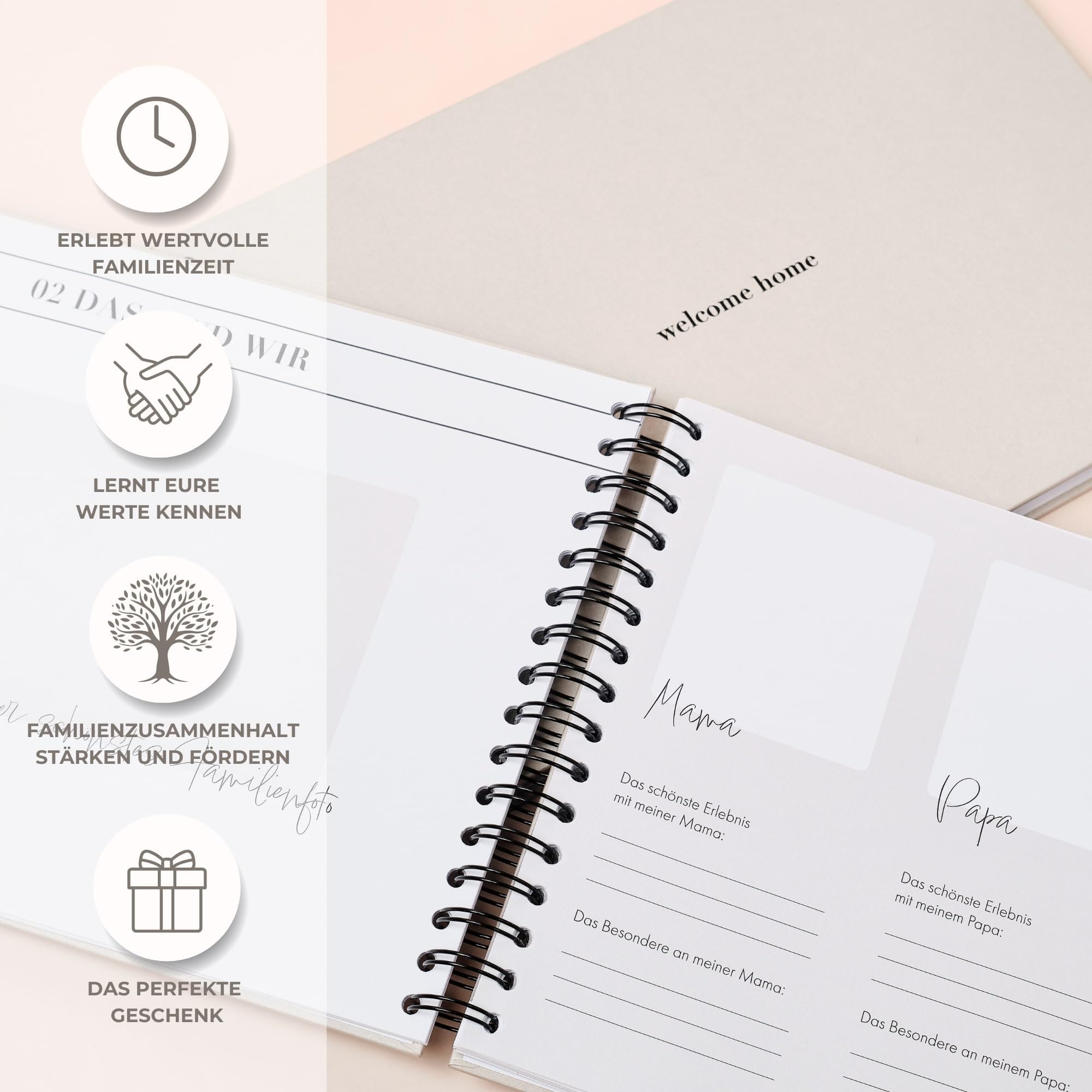 "welcome home" Familienbuch - 20 Mitglieder: Mein Familienbuch zum Ausfüllen - Familienstammbuch Din A4 - Freundebuch - Erinnerungsalbum für ... - Geschenk für die Familie Erwachsene Kinder