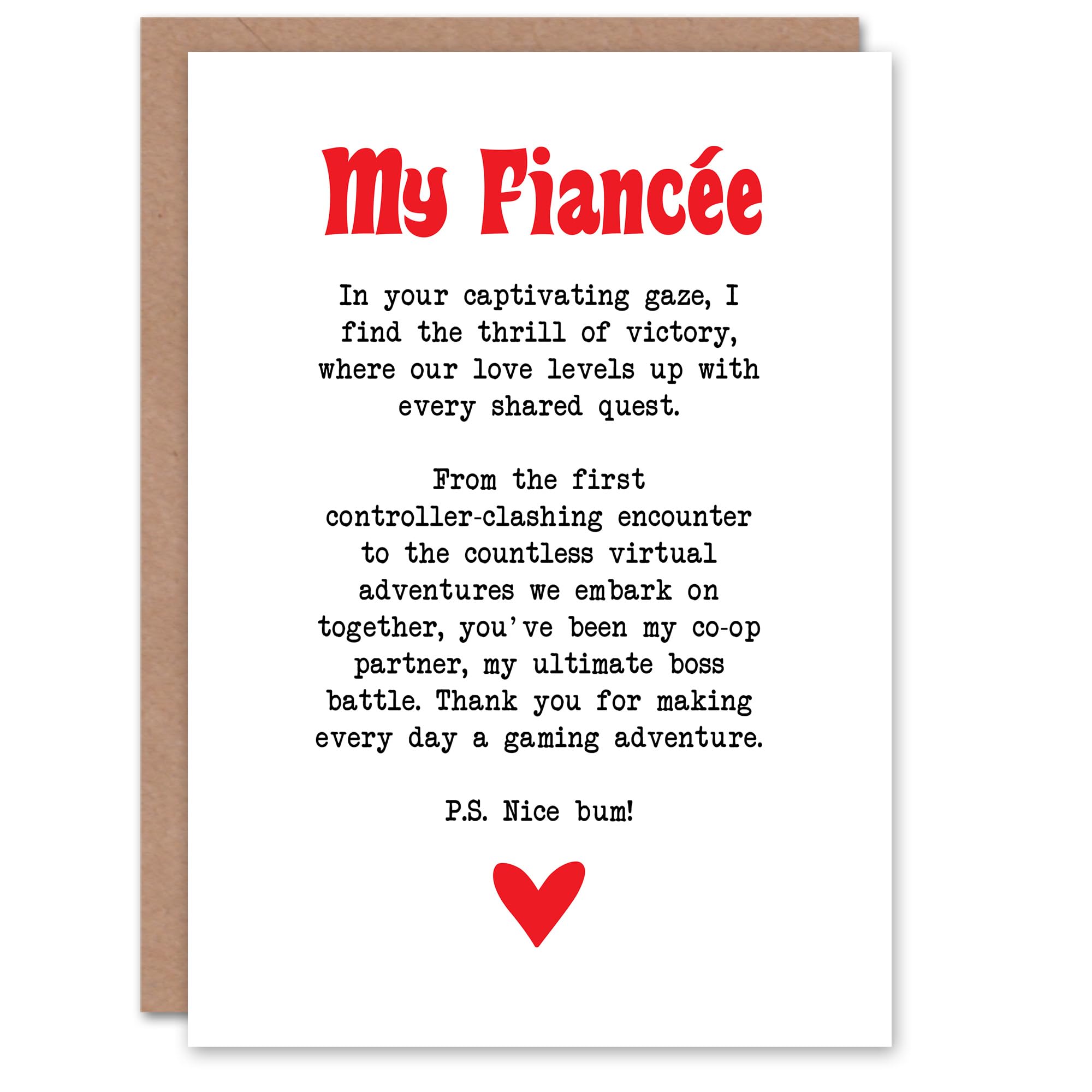 Artery8 Greeting Card Love Poem Gamer Nerd Fiancée Romantic Poetry Fun For Her Woman Valentine's Day Card