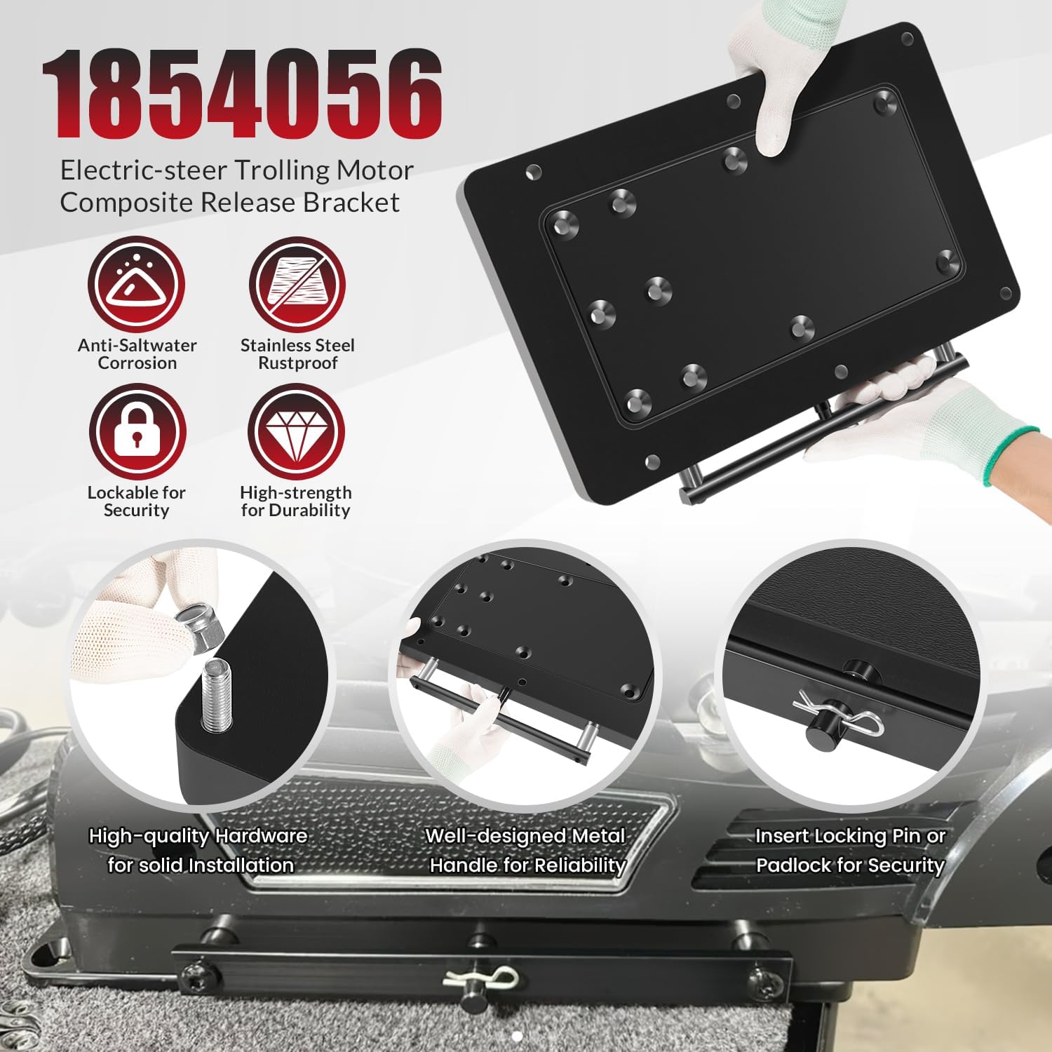 1854056 MKA-56 Quick Release Bracket, Fit for Minn Kota Riptide Instinct, Ulterra, Riptide Terrova, Terrova Quest Trolling Motor, Electric-Steer Trolling Motor Composite Release Bracket, Black