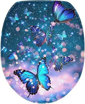 Aesthetic Home Butterfly Toilet Seat Covers for Bathroom Oblong Round Elongated Toilet Seat Cover Soft and Absorbent Toilet Seat Lid Cover Accessories Fits Most Standard Lids