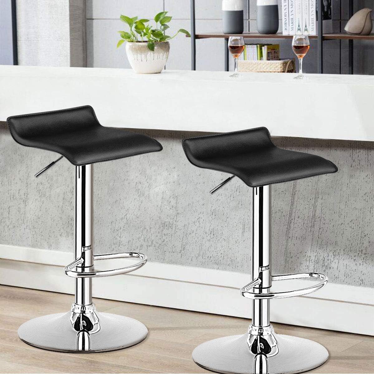 DORTALA Pub Swivel Barstool Set of 2, Height Adjustable Pub Chairs, Counter Height Barstool W/PU Leather, 360°Rotation, Armless Barstools w/Semi-backrest for Kitchen