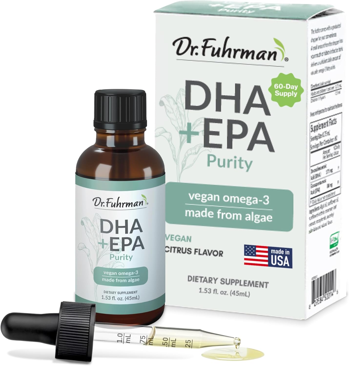Dr. Fuhrman Vegan Omega 3 | Vegan DHA+EPA Purity Liquid Supplement | Made from Lab-Grown Algae | Our Omega 3 Supplement is Refrigerated in Warehouse Until Shipped | Citrus Flavor 60 Servings