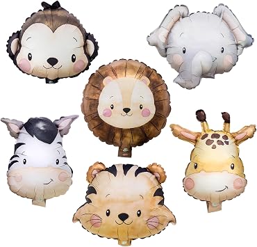 6 Pcs Animal Balloons,Jungle Safari Foil Balloons for Zoo Wildlife Theme Birthday Party Decorations Small Animal