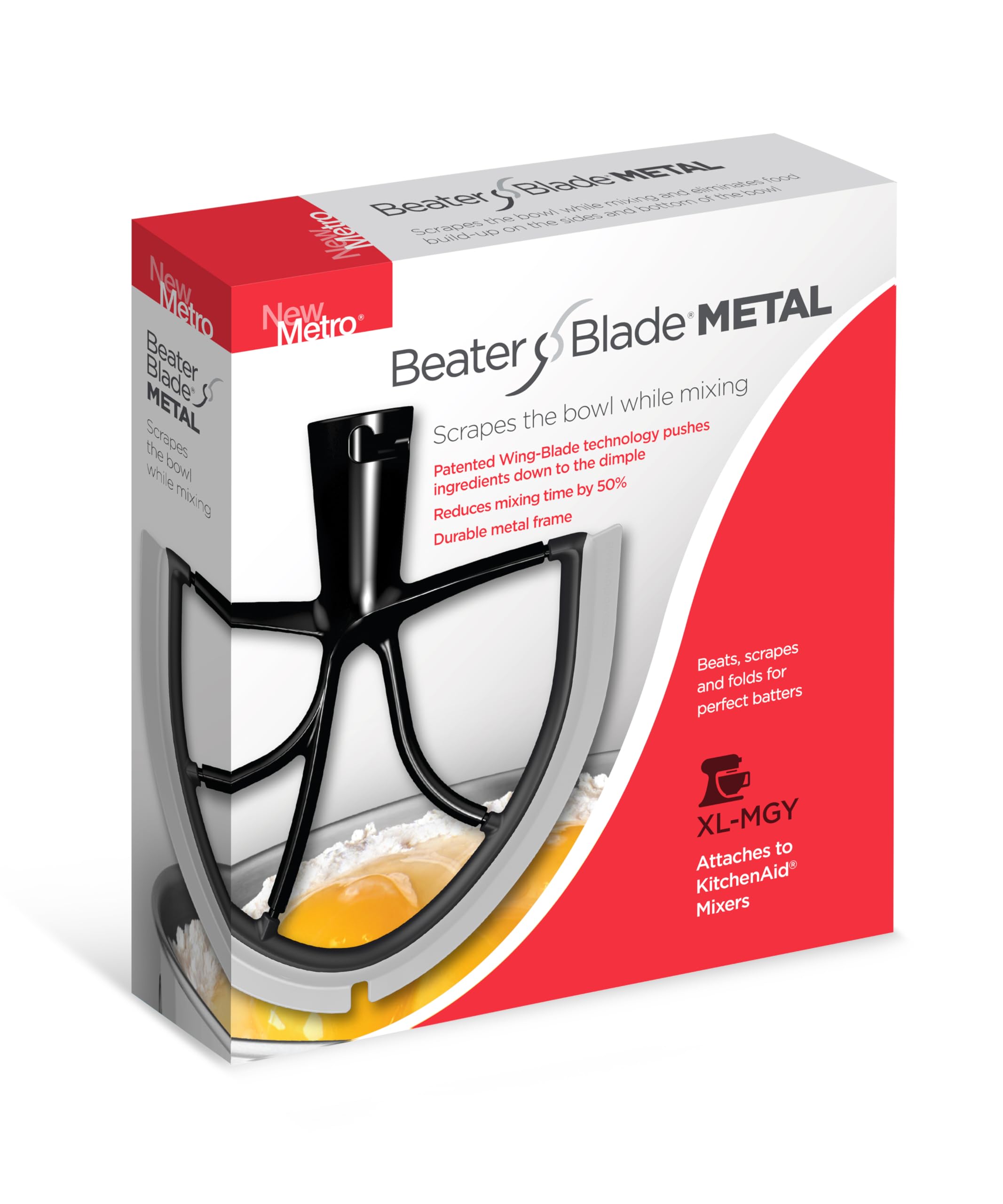 New Metro DesignBeater Paddle Replacement Blade, Fits 5-Plus, 6, 7 & 8-Qt Bowl-Lift stand mixers, XL-MAX-Gray, Gray