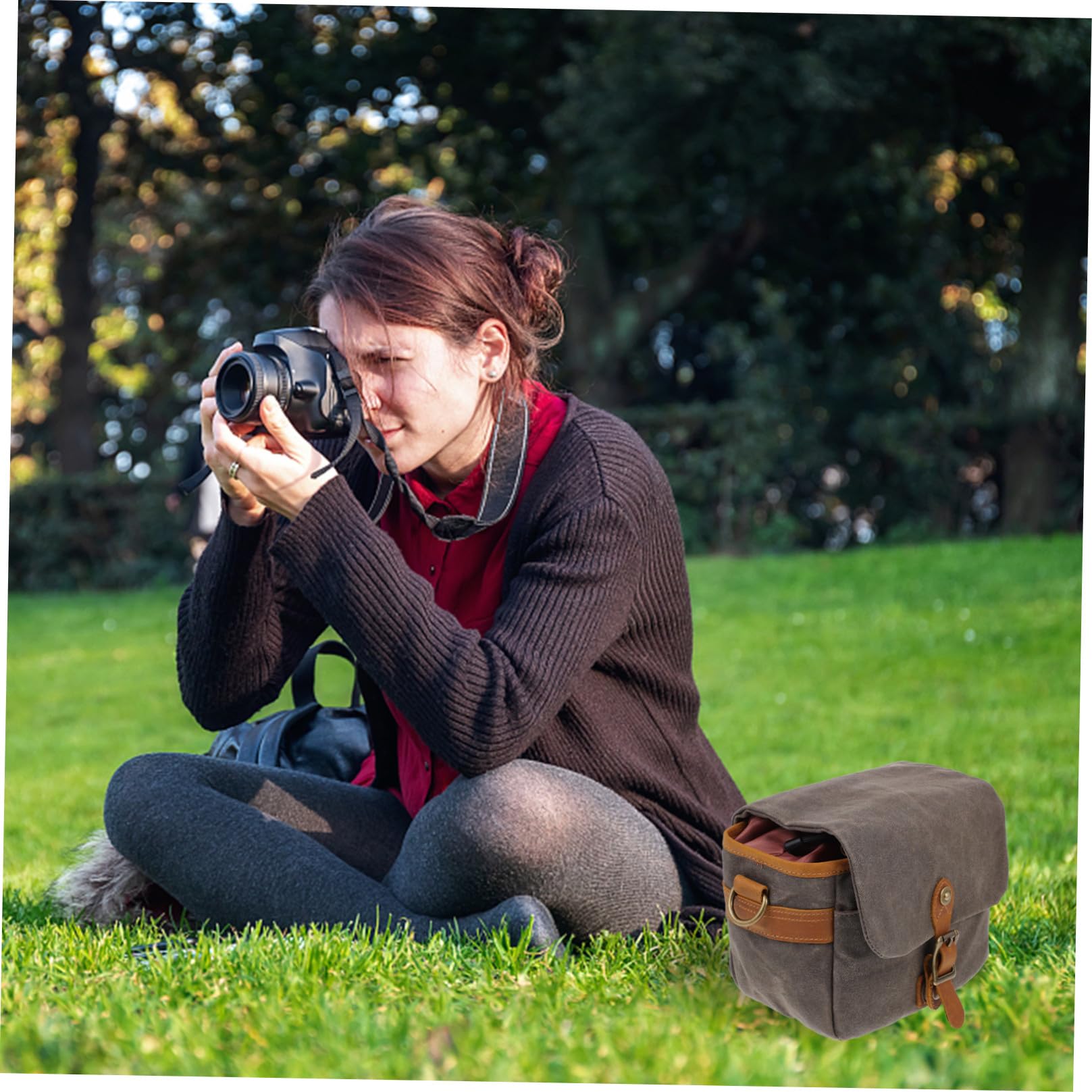 Borsa Porta-fotocamera Antiurto Militare Verde, Custodia Compatta per Fotocamere Dslr e Mirrorless Scomparti Separati, Borsa Portatile per Esterni e Viaggi Fotografici