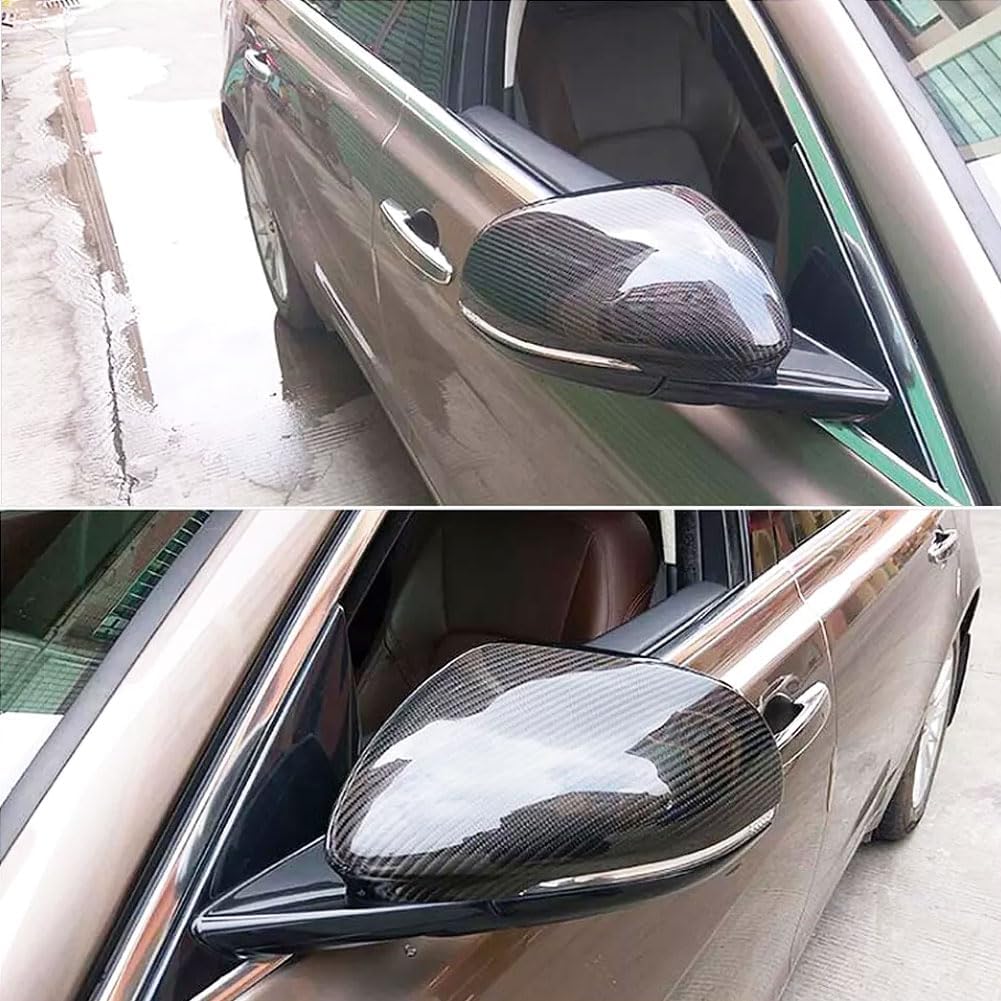 Carbon Fiber Mirror Cap Compatible with Jaguar XE XEL XF XFL 2015-2018 XJ 2009-2018 XK 2010-2016 Rear Replacement Mirror Cover Rearview Side Caps LHD (Replacement Style)