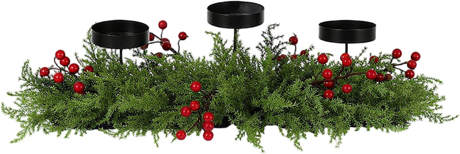 Christmas Table Decorations Christmas Centerpieces for Tables 3 Candle Holders with Pine Red Berries Centerpieces for Table Decoration