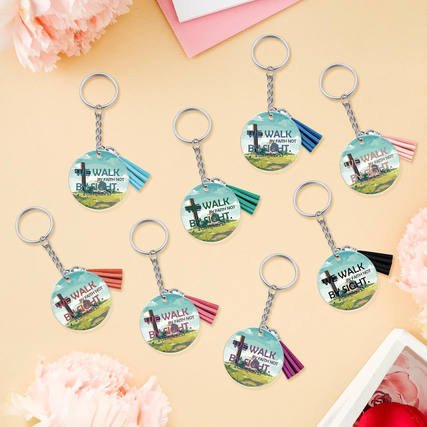 8Pcs Inspirational Christian Keychains Bulk Bible Verse Religious Key Chains Bulk for Pastor Mom Sister Girls Baptism Jewelry for Her Encouragement Spiritual Gift Christmas Birthday Christian Gift - Image 6