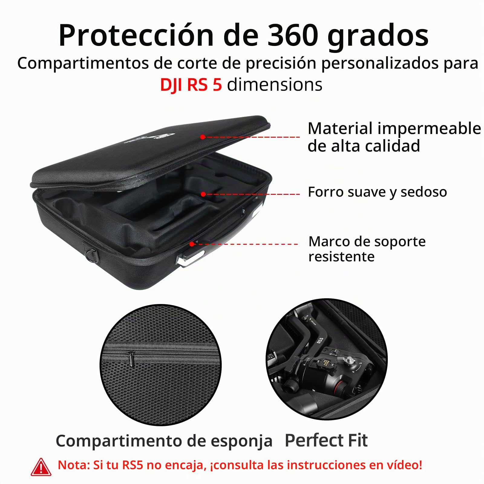 Funda para dji RS 5, Estuche portátil Impermeable para dji RS 5 Combo Incluye Correas de Hombro Ajustables(Negro)