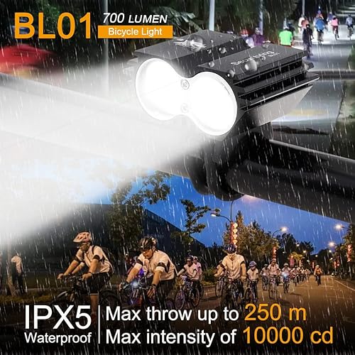 Miniatura 5 de SecurityIng Luz LED impermeable de 700 lúmenes para bicicleta, 4 modos, lámpara de bicicleta súper brillante + batería recargable de 8.4 V +