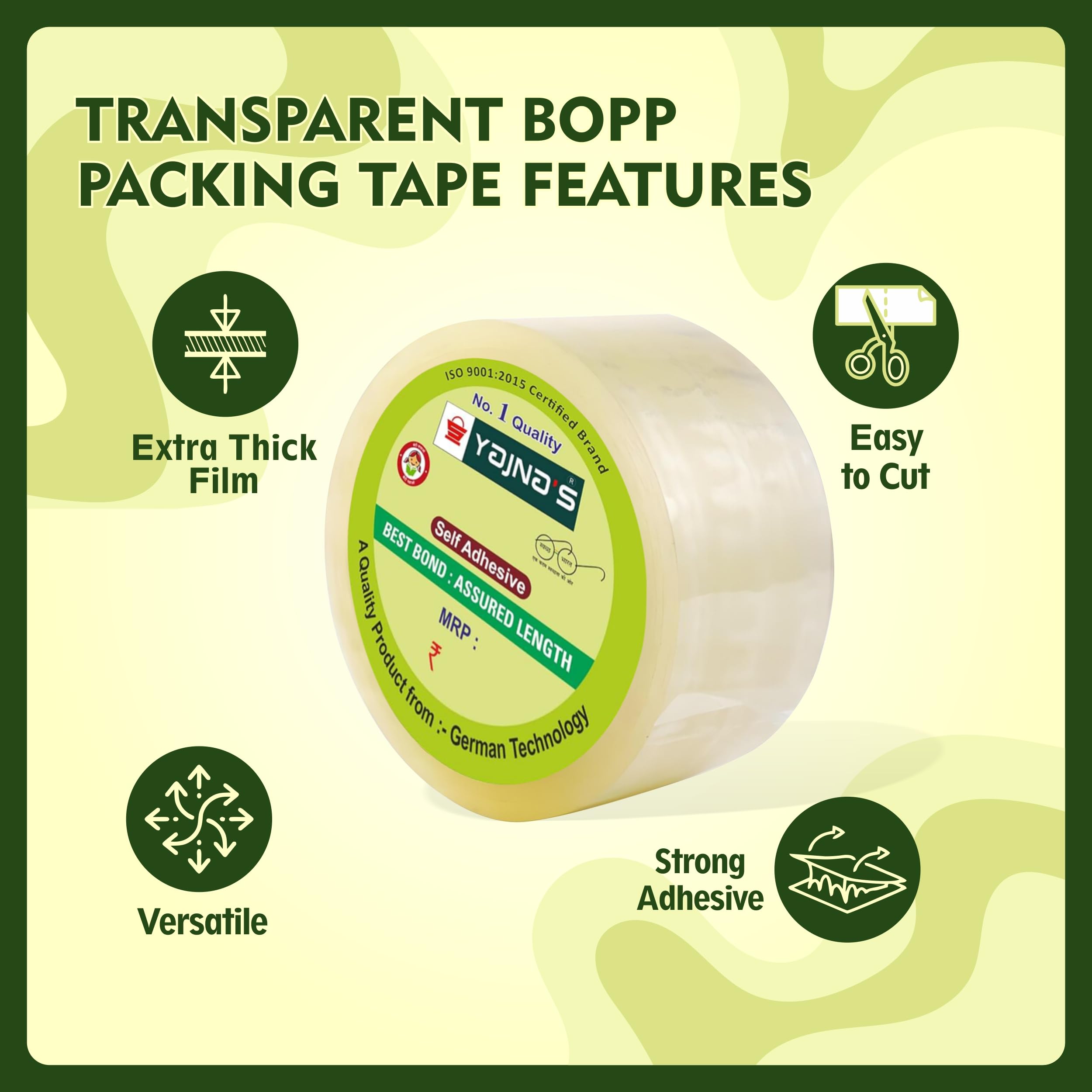 YAJNAS BOPP Lot de 3 rubans adhésifs d'emballage transparents 72 mm x 35 m