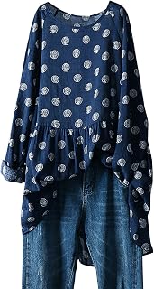 Xbemkste Blouses Women's Crew Neck Loose Casual Long Sleeve Blouses & Tunics for Women