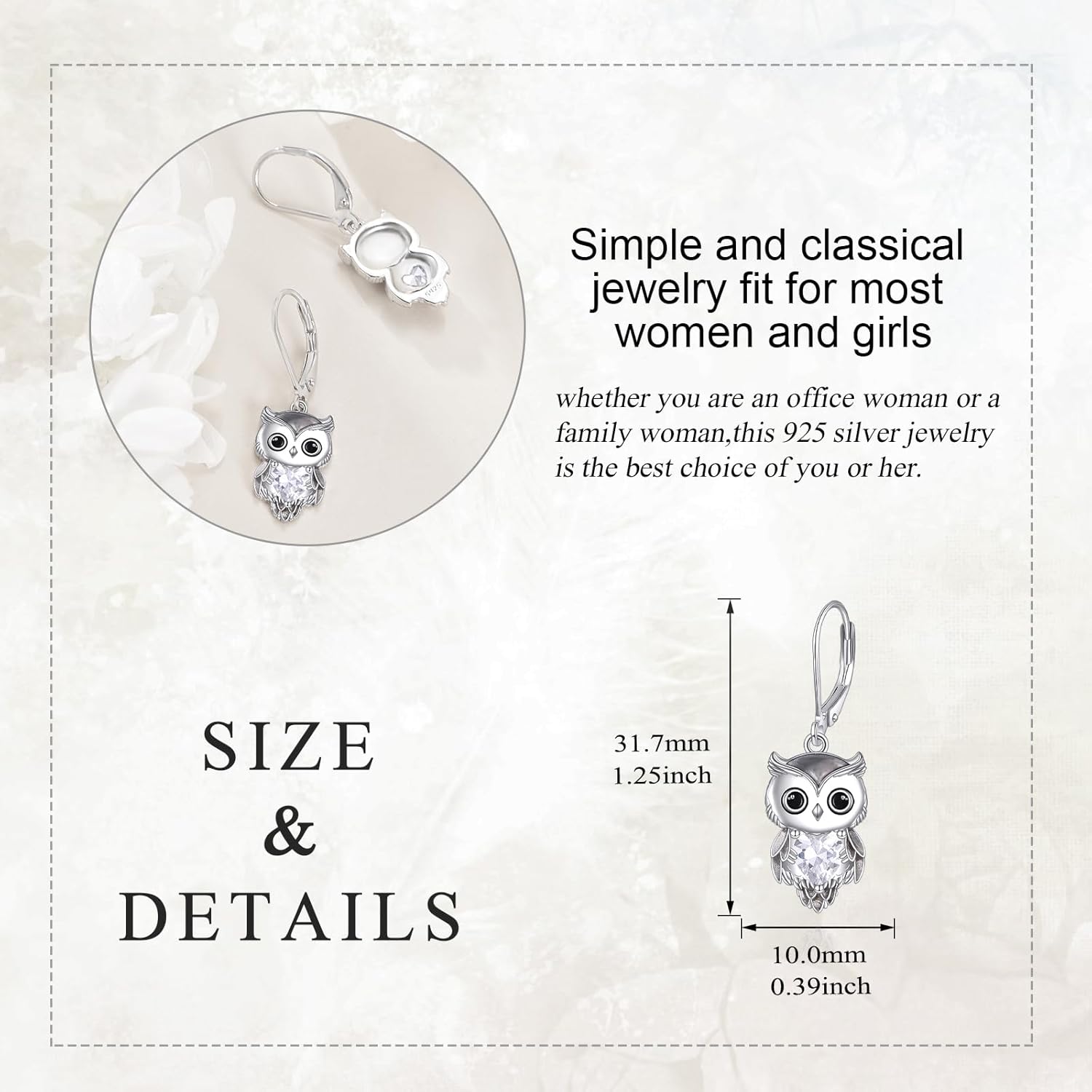Owl Earrings for Women Sterling Silver Owl Jewelry Birthstone Owl Dangle Earrings Christmas Gifts - Image 5