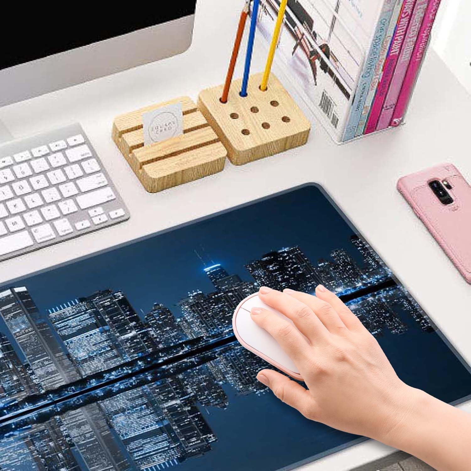 Gaming Mouse Pad, Large Mouse Pads for Desk, Non-Slip Rubber Base Mousepad, Keyboard Mouse Mat, Desk Pad with Stitched Edges, 31.5x11.8inch, Chicago Skyline - Image 6