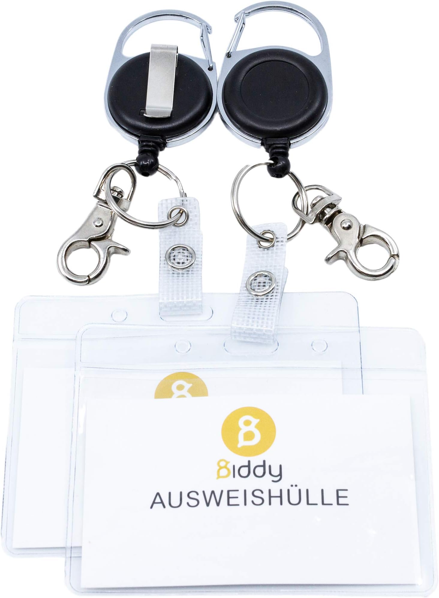 Pack of 2 ID Card Holder Key Ring, Strong Spring and Tear-Resistant Cord for Keys or ID with Belt Clip, Key Ring and Clip Hook