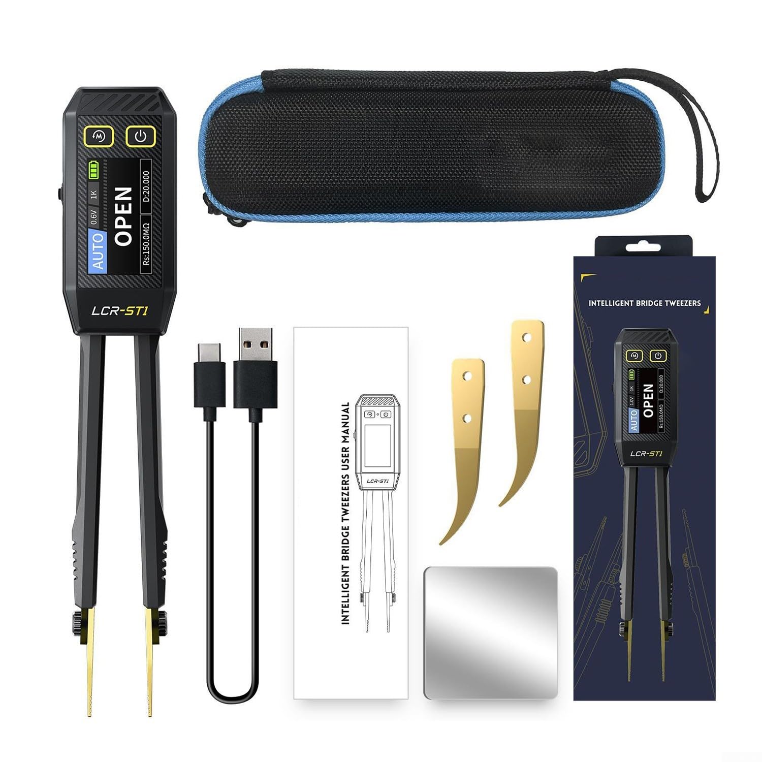 LCR-ST1 - Pinzetta digitale LCR intelligente con display a colori da 1,14", frequenze di test 100Hz/1kHz/10kHz per FNIRSI LCR-P1 pinzette placcate oro