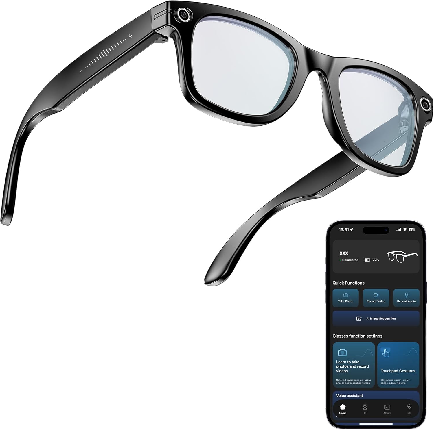 Yowow BIT AI Smart Camera Glasses with 4K Ultra-Wide Anti-Shake Camera, HD 1080P Videos, Vlog Recording, AI Translation, AI Voice Assistant, Open Ears, Wi-Fi Transmission, Music Control