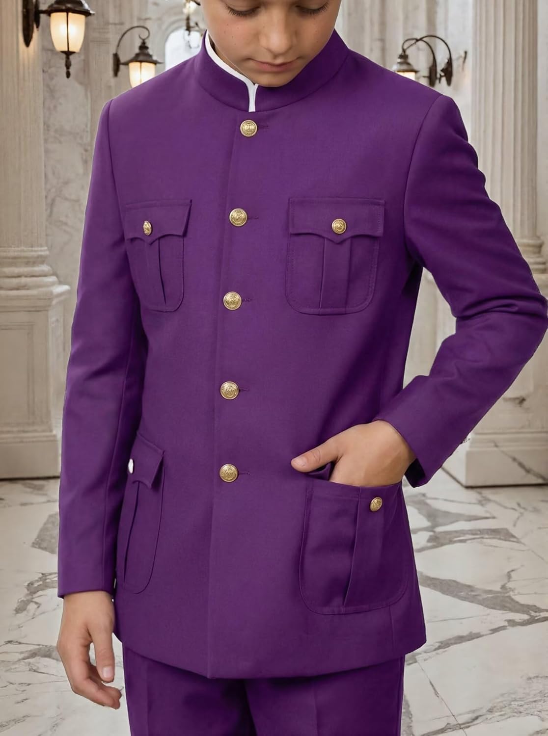 Chinese Suits for Boys Kids Slim Fit 2 Piece, Mandarin Collar Suit for Boys Teens Jacket Pant Traditional Wedding Set