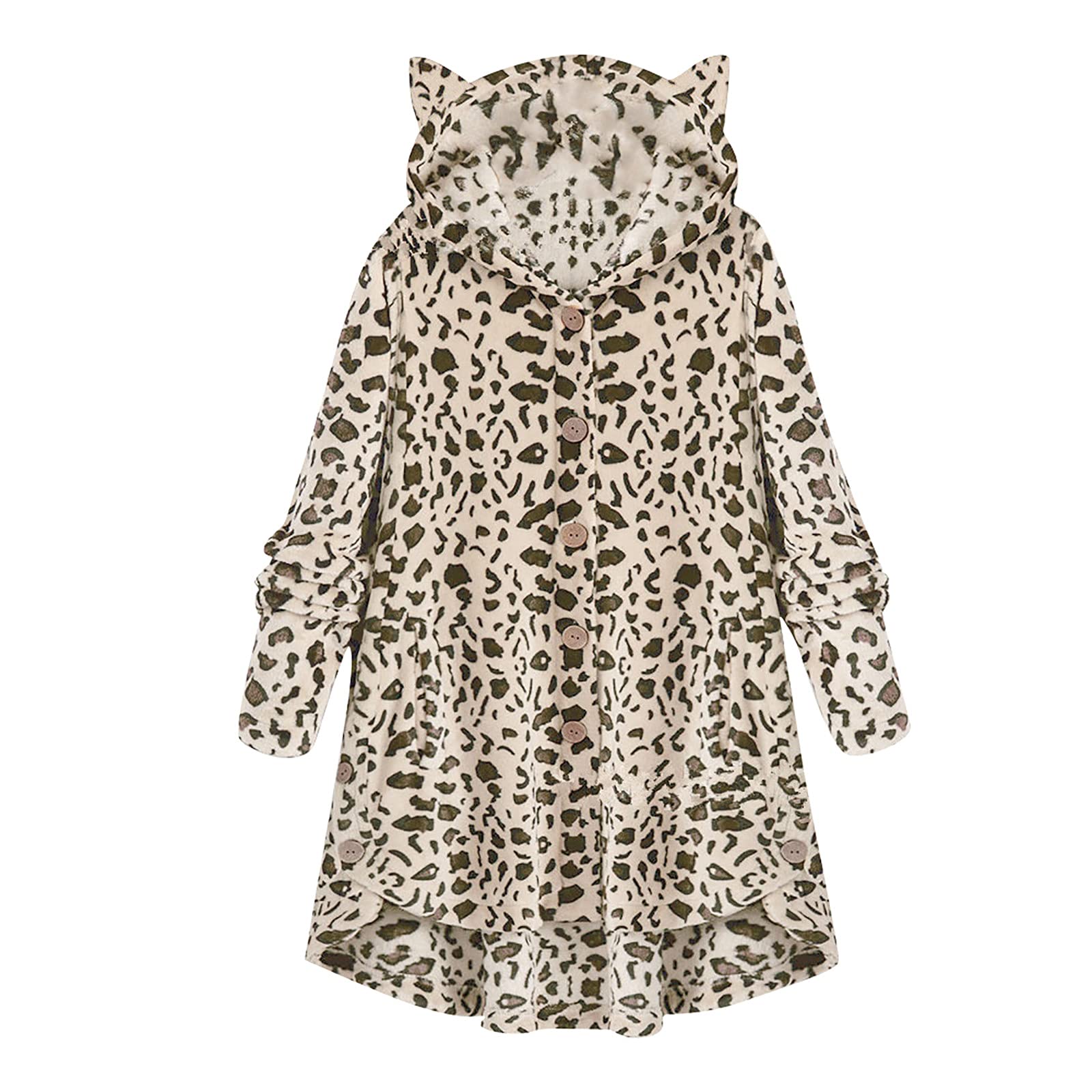 MOMONIHAO Womens Long Sleeve Solid Fuzzy Fleece Jacket Open Front Hooded Outwear with Pocket Button Sweatshirt Coats