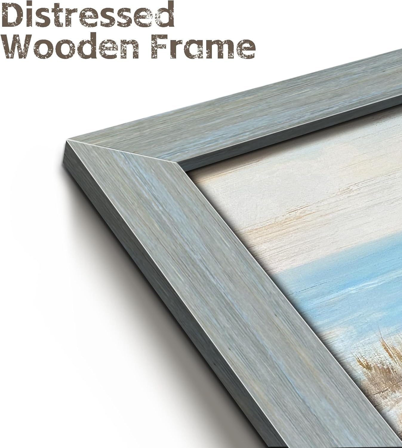 Coastal Wall Art Wood Decor: Beach Boat Framed Picture Rustic Ocean Sea Painting Seaside Landscape Print Artwork for Living Room Home Office Decor 40 x 20 Inch
