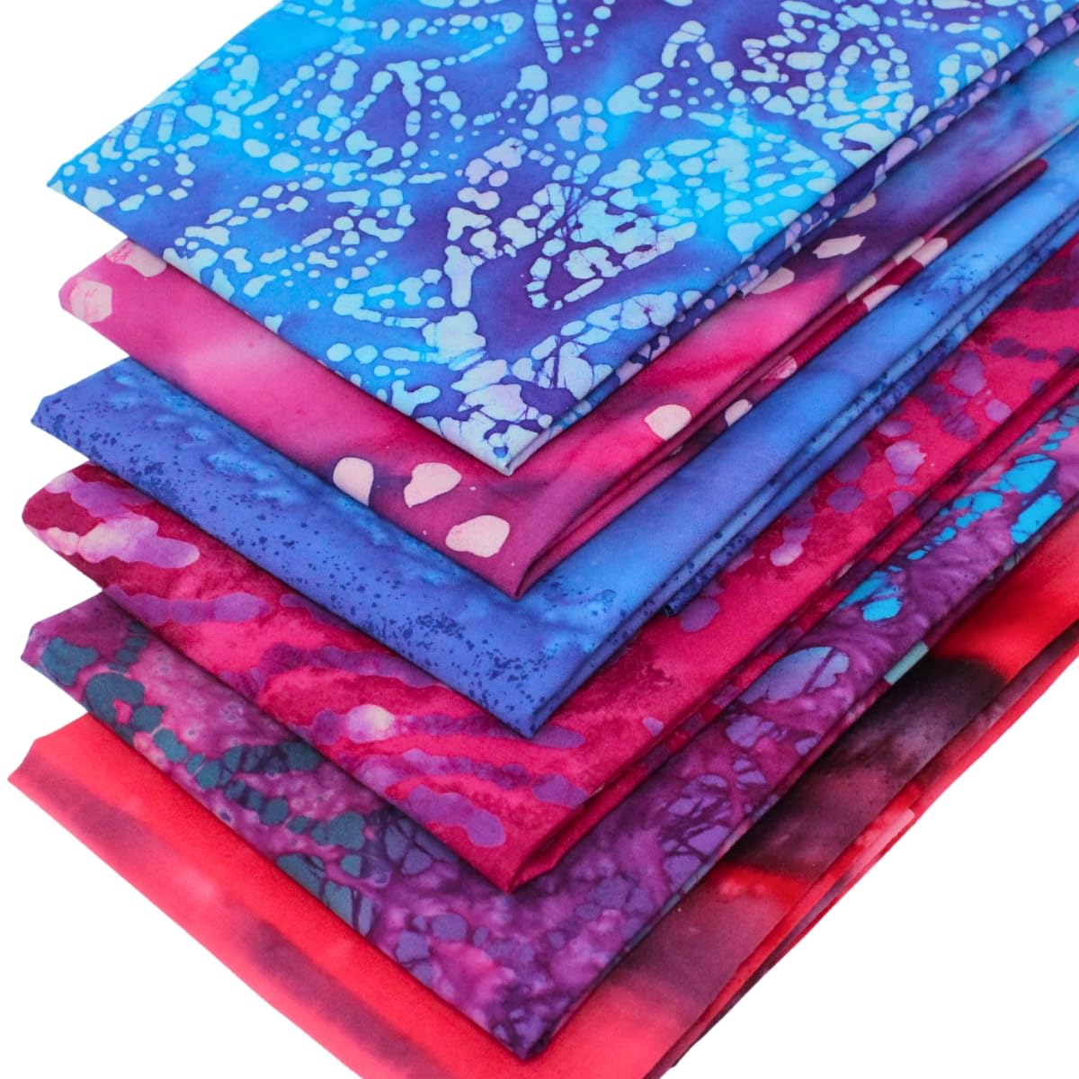 Overdale Fabrics Blue, Purple, Pink 6 Fat Quarters Batik Bundle - 'Nebula' Stunning Abstract Fabrics In Purple, Pink And Blue. 100% Cotton Ideal For Quilting, Patchwork & Crafting (With Free Patchwork Pattern By Overdale Fabrics)