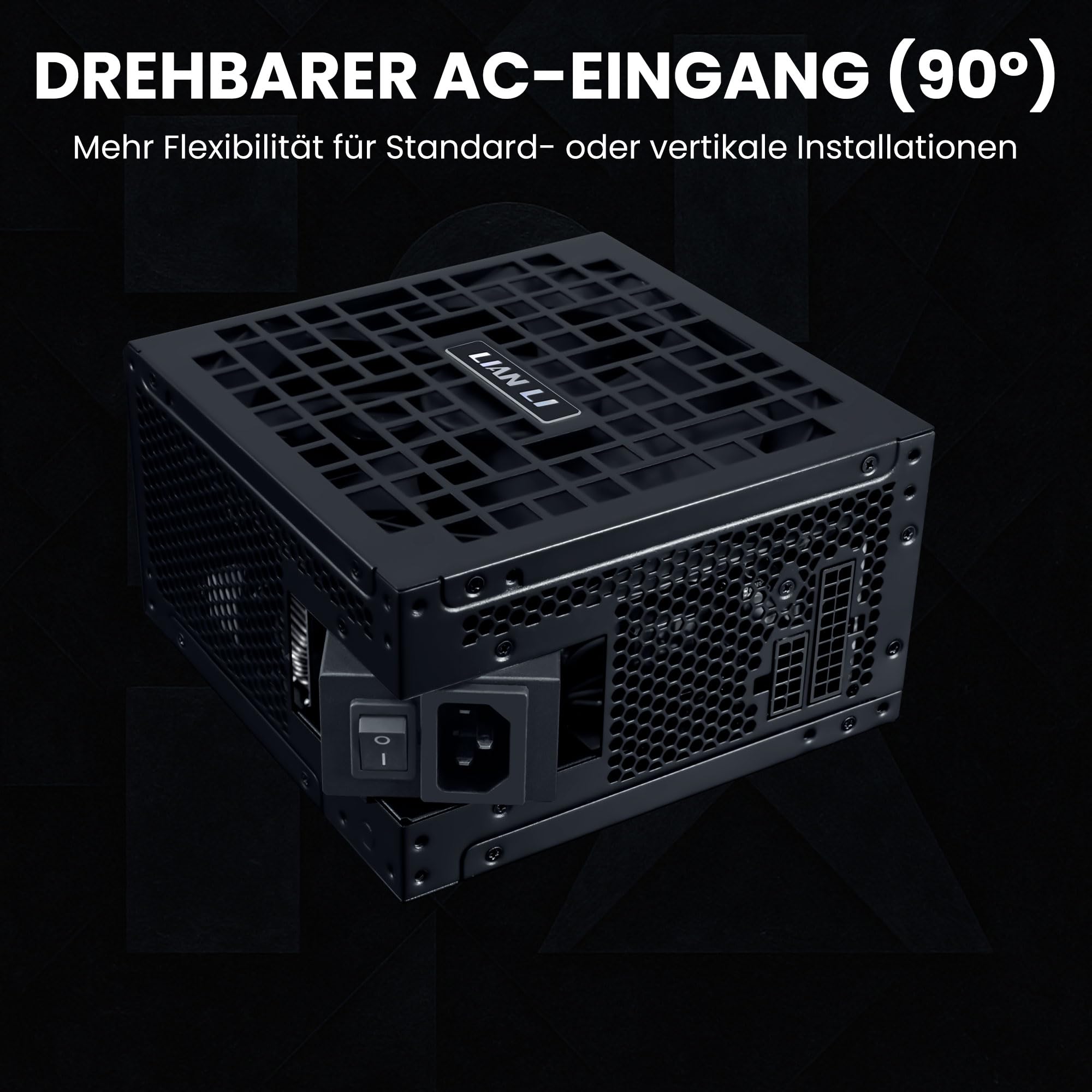Lian Li RS Series Netzteil – 1.200 W Schwarz | 80 Plus Gold Effizienz, ATX 3.1, Vollmodular, Drehbarer AC-Anschluss & RS USB-Hub, Modernes Leises Gaming-PC PSU