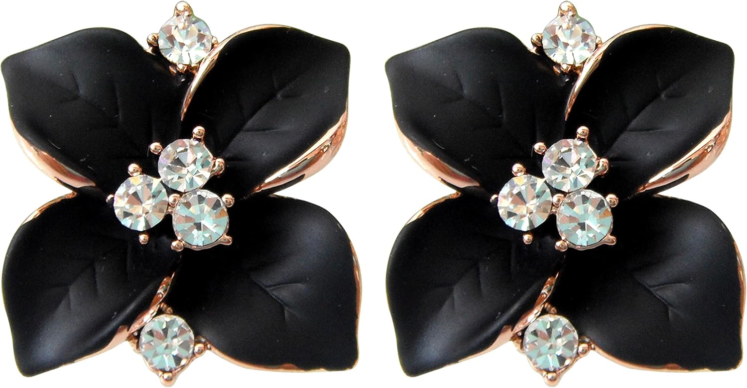 Navachi 18k Gold Plated Crystal Colorful Enamel Leaves Flower Omega Back Earrings