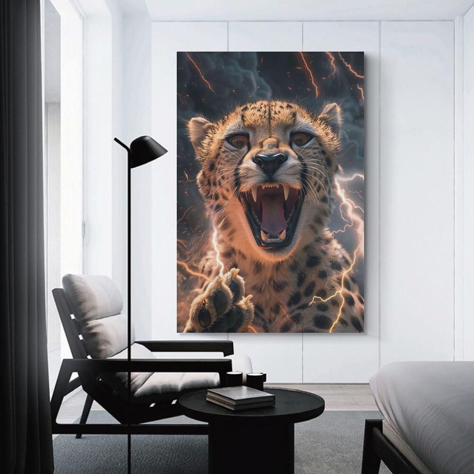 Junmoney Cheetah Lightning Hanging Wall Art, 20x30inch(50x75cm), for Living Room, Bedroom, Office Or Hallway, Decorative Artwork with Broad Appeal