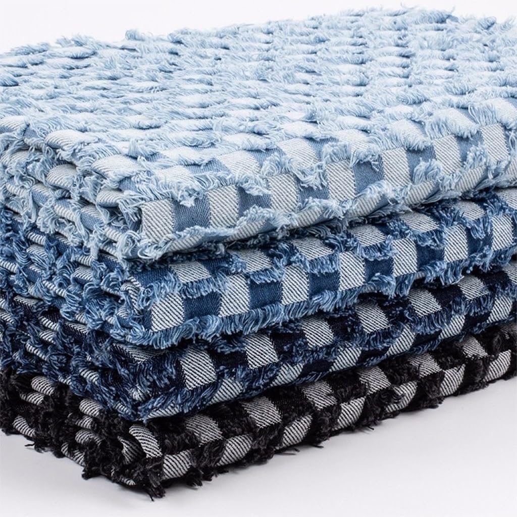 Jeansstoff Zum Nahen Meterware Baumwollstoffe Gewaschener Jeansstoff Patch-Gitter 145 Cm Breit Jacquard Zum Nähen Von Hosen, Jacken, Dekorationen(Color:blau)(Blue1,3x1.45M(9.84x4.75ft))