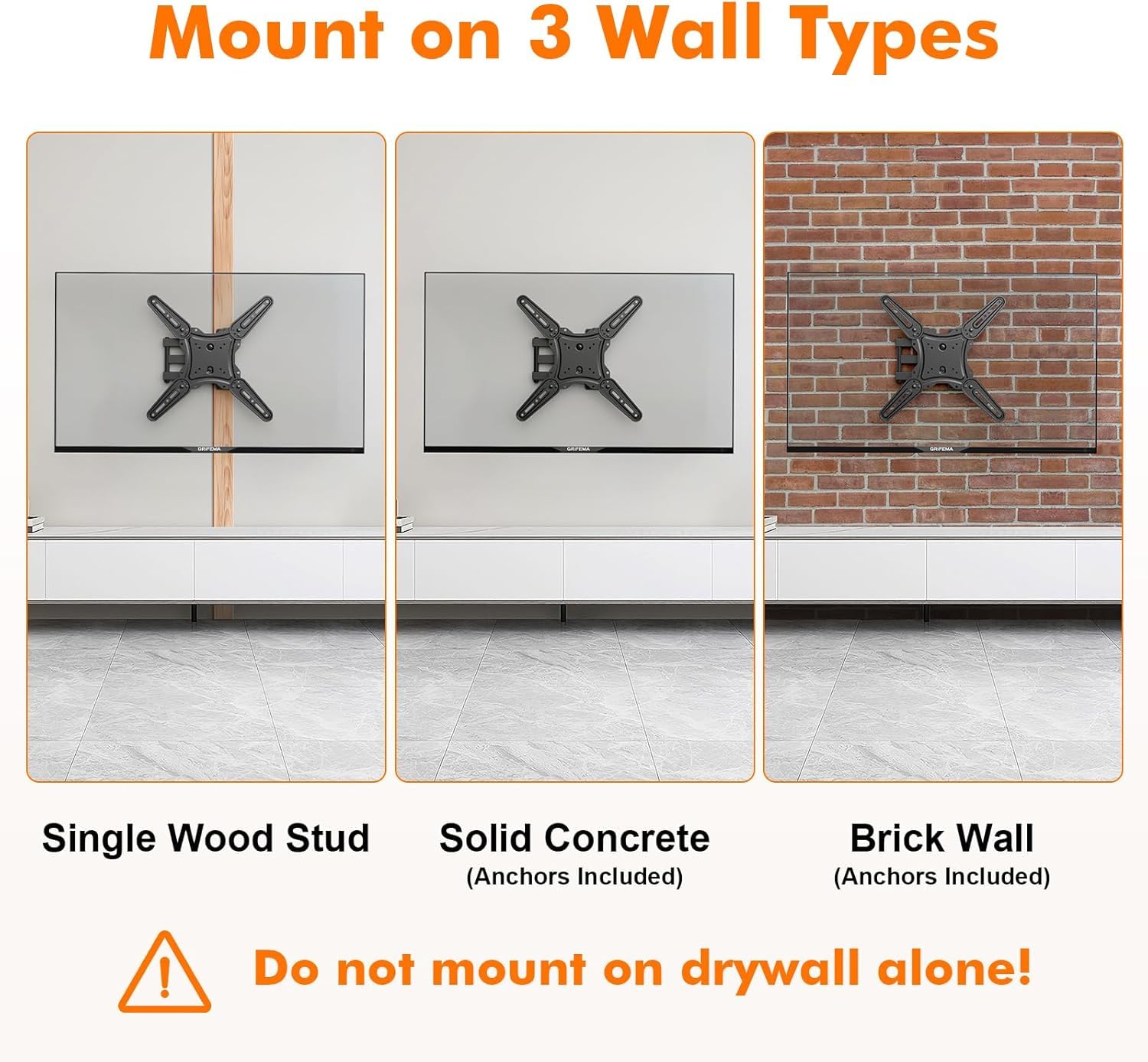 GRIFEMA GB1010 Supporto TV Parete per 26-65", Staffa TV con Braccio Girevole ed Estendibile, Fino a 35kg, VESA Max 400x400mm, Universale Porta TV da Parete, Nero