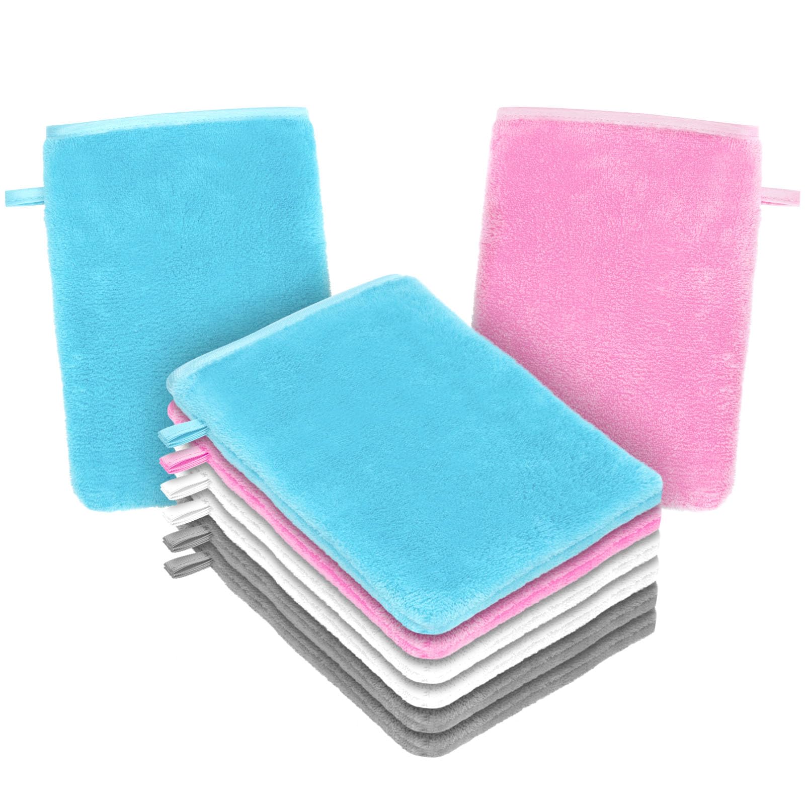 HOTUT 8 Pack Microfiber Body Wash Mitts, 15x20 cm Flannels Soft Shower Face Mitts, Face Cleansing Mitts, Soft Face Mitten, Bath SPA Cloth, Reusable Makeup Remover Mitt Gloves (4 Colors)
