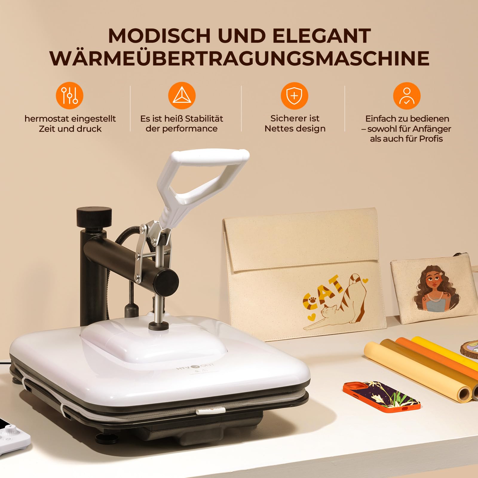 HTVRONT Heißpresse 38 x 38 cm – Klappheißpresse für T-Shirts – Profi-Heißpresse für Sublimierung, Vinyl und Wärmeübertragungsprojekte, schnell aufheizbar und gleichmäßige Wärmeverteilung