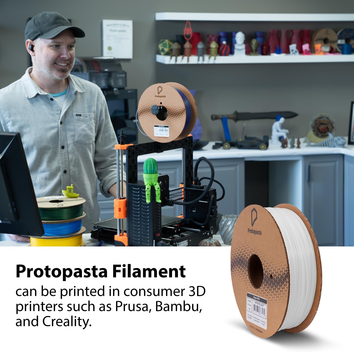 Protopasta 3D Printer Filament | PLA Filament 1.75mm | White Opaque HT PLA | 1kg Spool