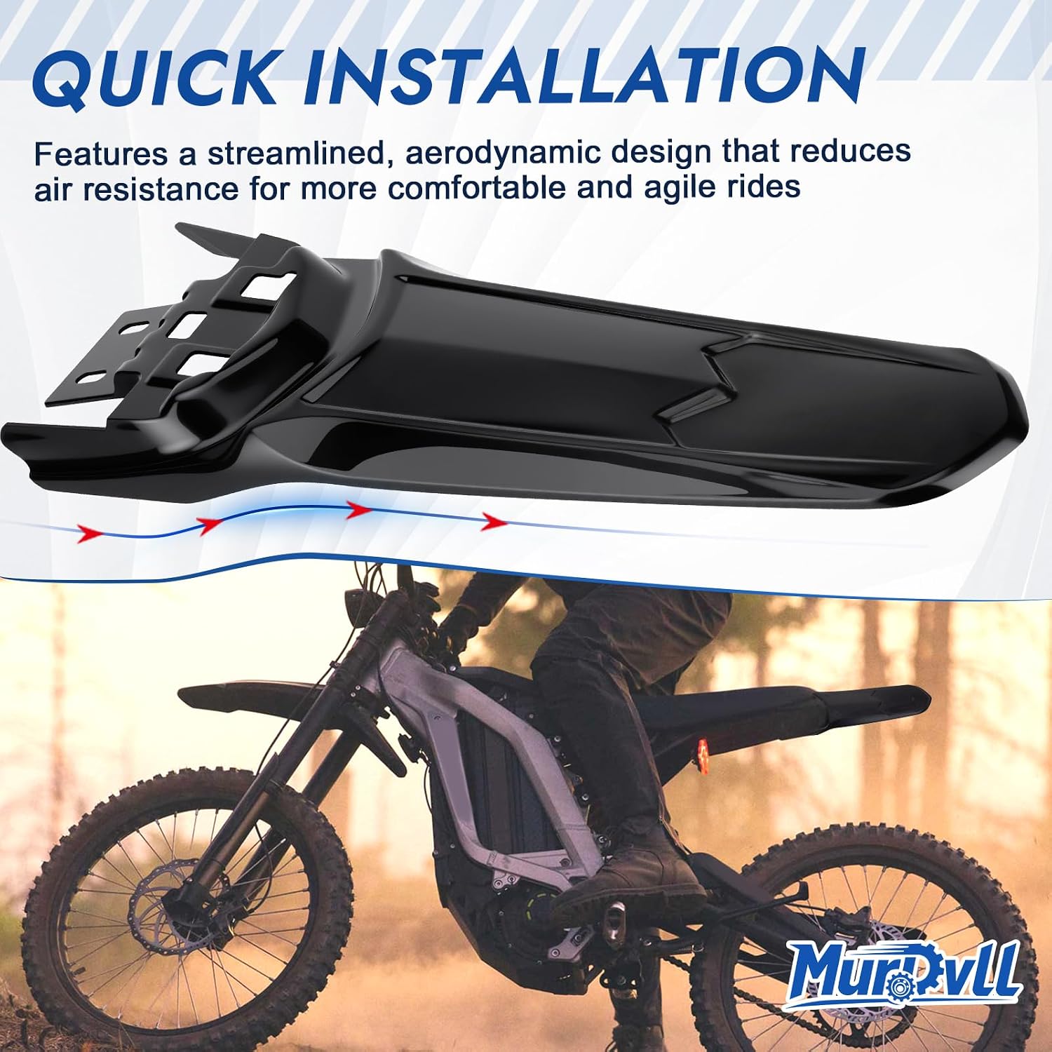 Extended Rear Fender for SurRon Light Bee X/S Segway X160/X260, Longer Upgraded Plastic Mudguards Tail Guard Mud Flap Protector, Black Dirt Pit Ebike Accessories (Not for Talaria,E Ride Pro)