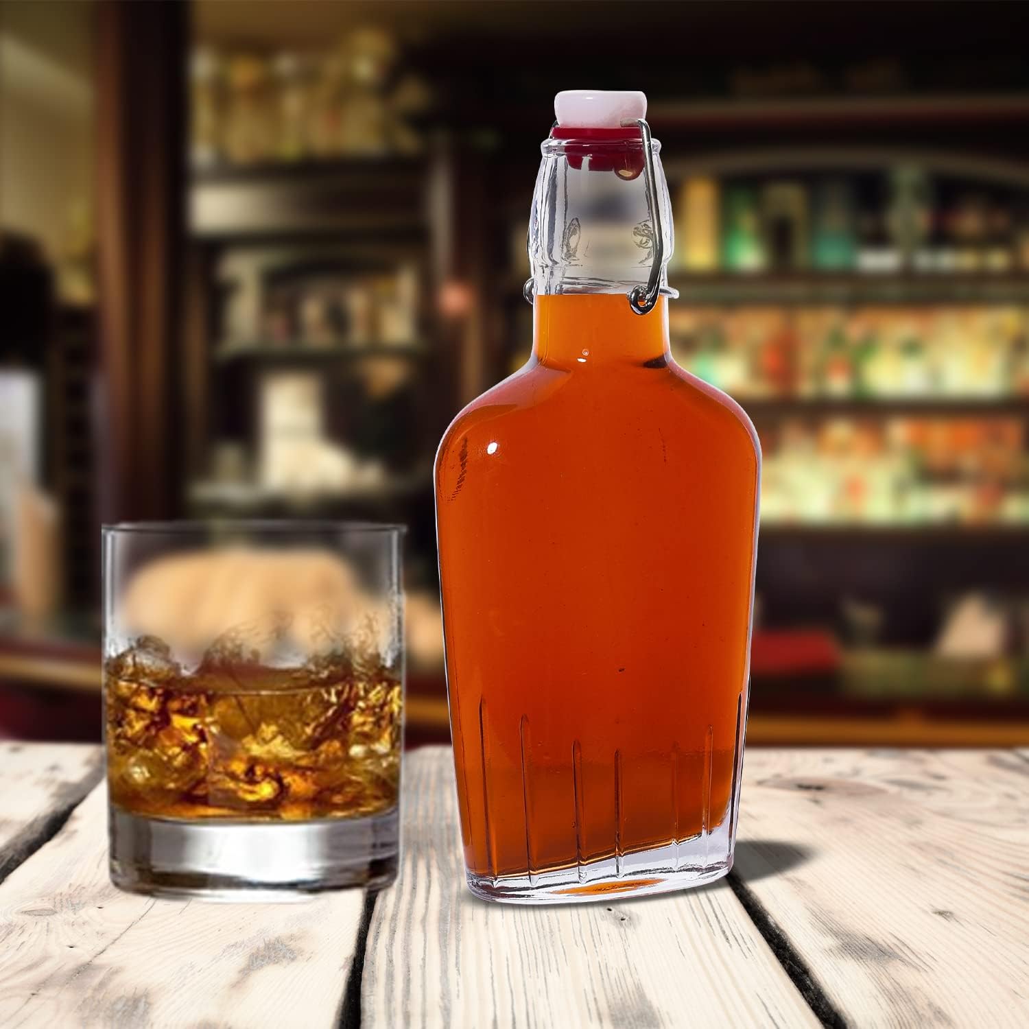 eleganttime 8 Pack Pocket Glass Flasks 8.5 Oz Glass Vanilla Extract Bottles With Swing Top Flask for liquids,whiskey, liquor, wine, water Leak Proof