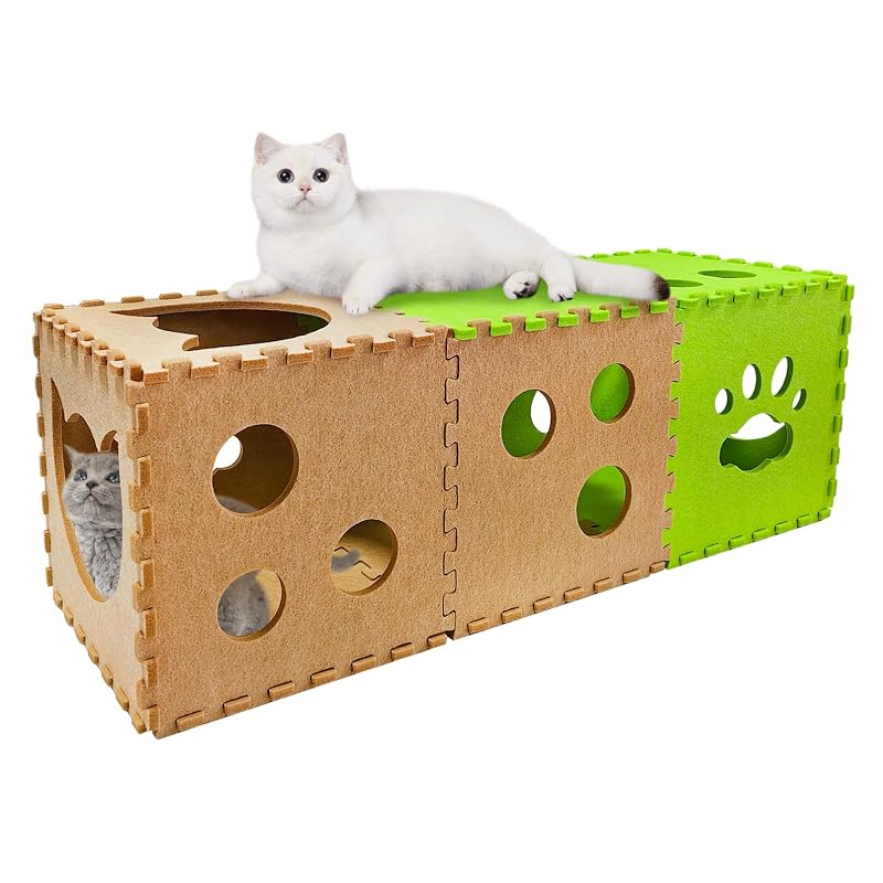 Túnel para gatos de feltro dobrável e modular Apatal, kit com 14 peças