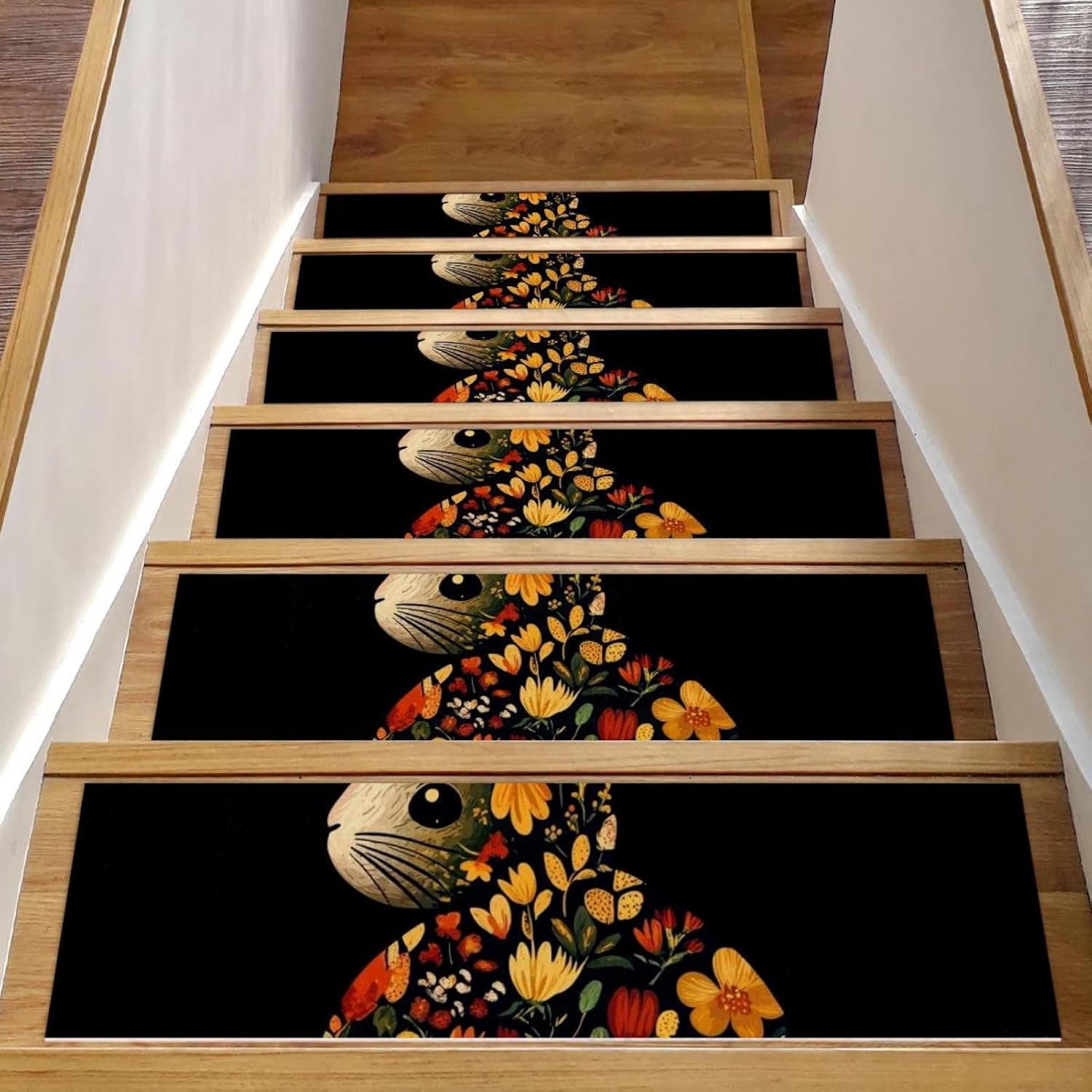 Self Adhesive Residue Free Machine Washable Reusable Stair Treads Non Slip Steps Easter Bunny Flowers (1) Stair Runner Indoor – 15 Pack 30″X8″ Anti Slip Mats