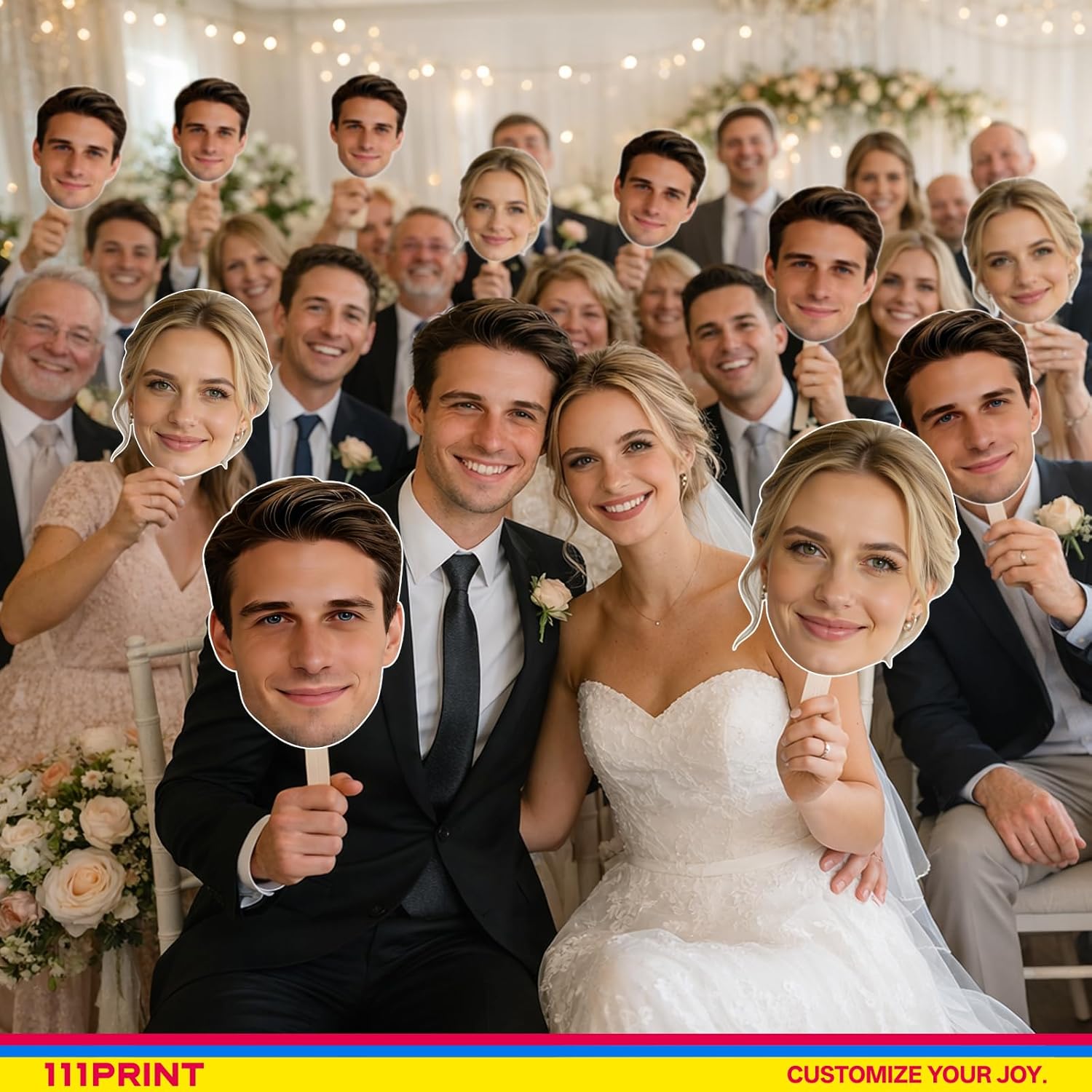 8pcs Custom Big Head Cutout on a Stick, 6–36 Inch Personalized Face Photo Cardboard Cutouts for Parties, Graduations, Weddings, Sports Events