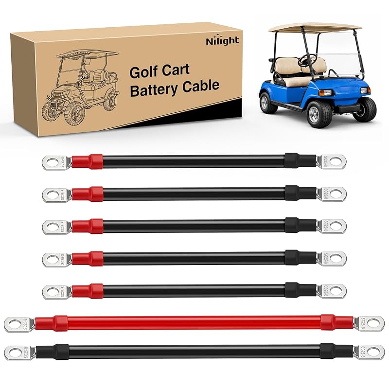 Kit de Cabos de Bateria para Carrinho de Golfe Nilight 4 AWG em Cobre Puro para Club Car DS – 7 unidades