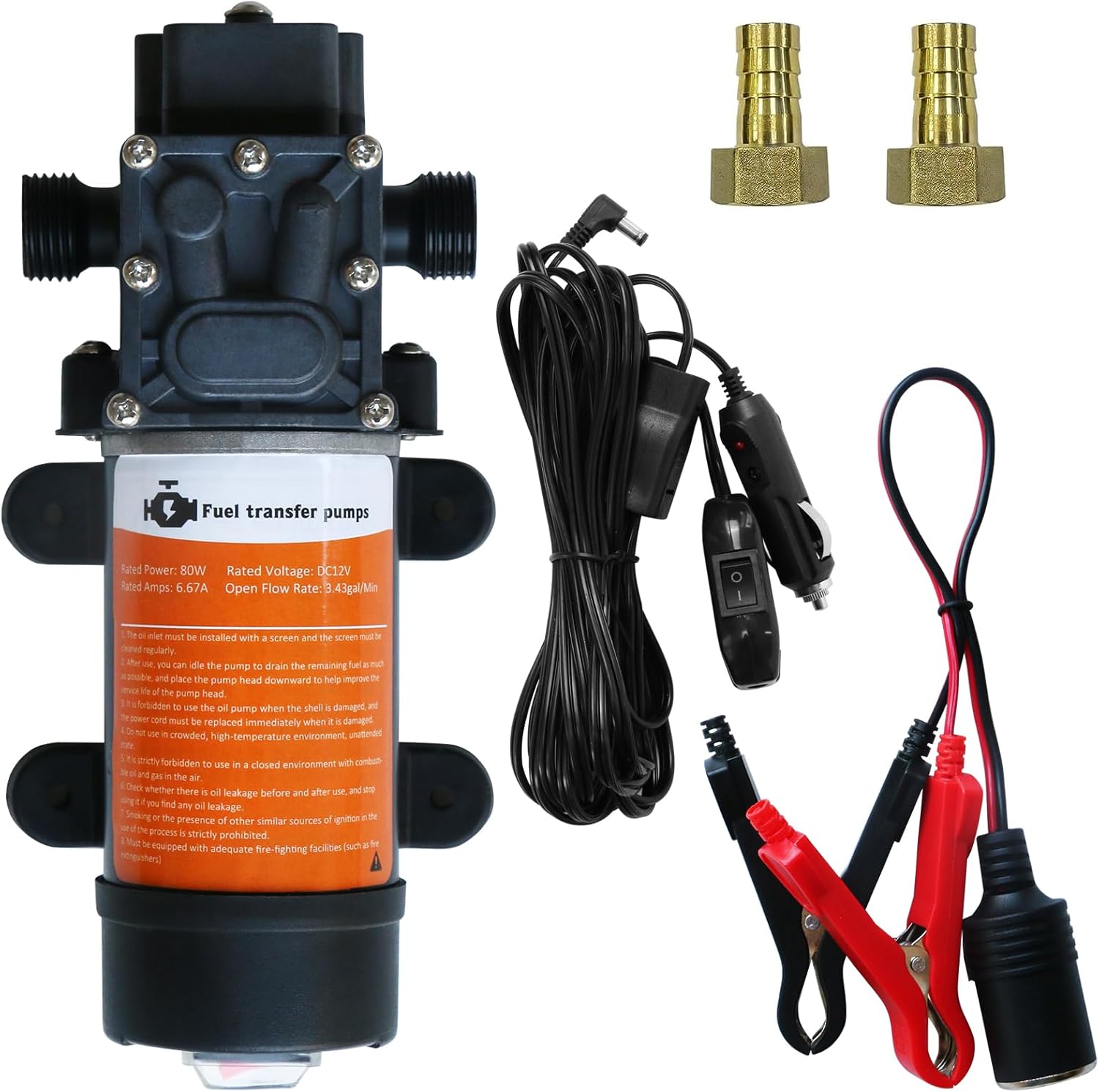 12V Fuel Transfer Pump, 80W Gasoline Transfer Pump Moves Up to 120 Gallons of Gas or Diesel Per Hour, Suitable for Vehicles, Boats, Equipment, Gasoline, Diesel (Single Pump)