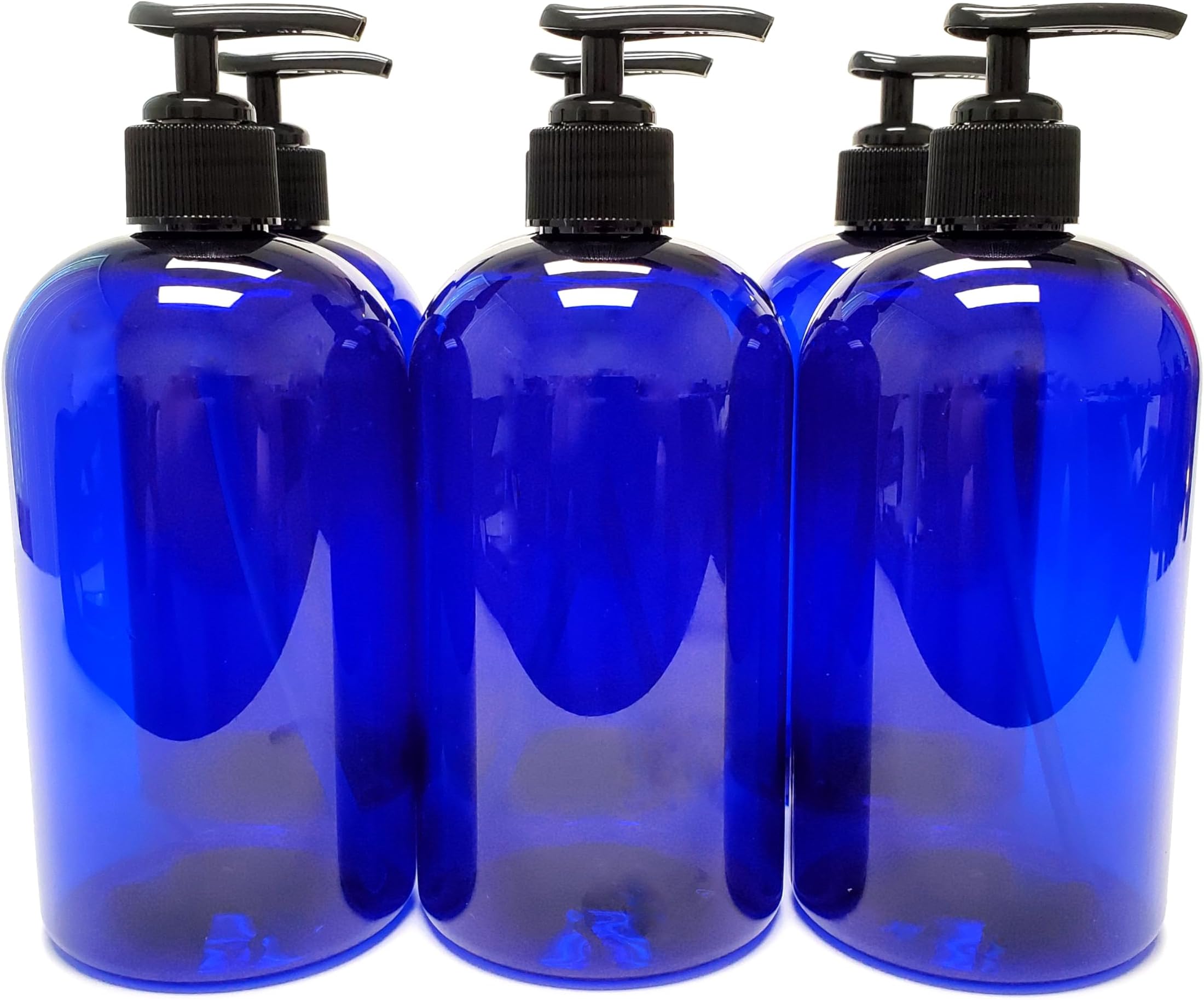 ljdeals 16 oz Cobalt Blue Plastic Bottle with Black Lotion Pump, Pack of 6, BPA Free, Made in USA