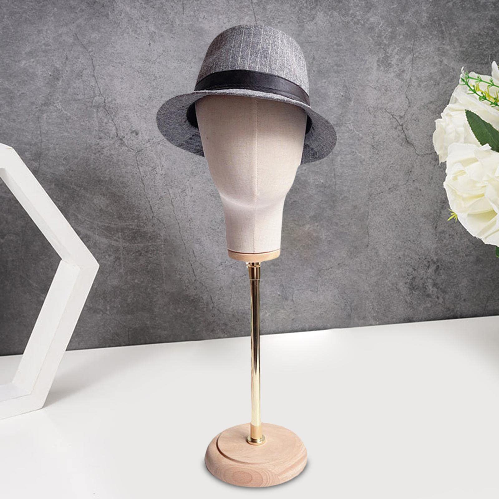 perfk 56-76 Cm Regolabile Porta Cappelli, Supporto Per Parrucca, Espositore Per Cappelli Modello Di Testa Di Manichino Con Base in Legno Espositori Per Mostrare Cappelli, Gioielli, Sciarpe