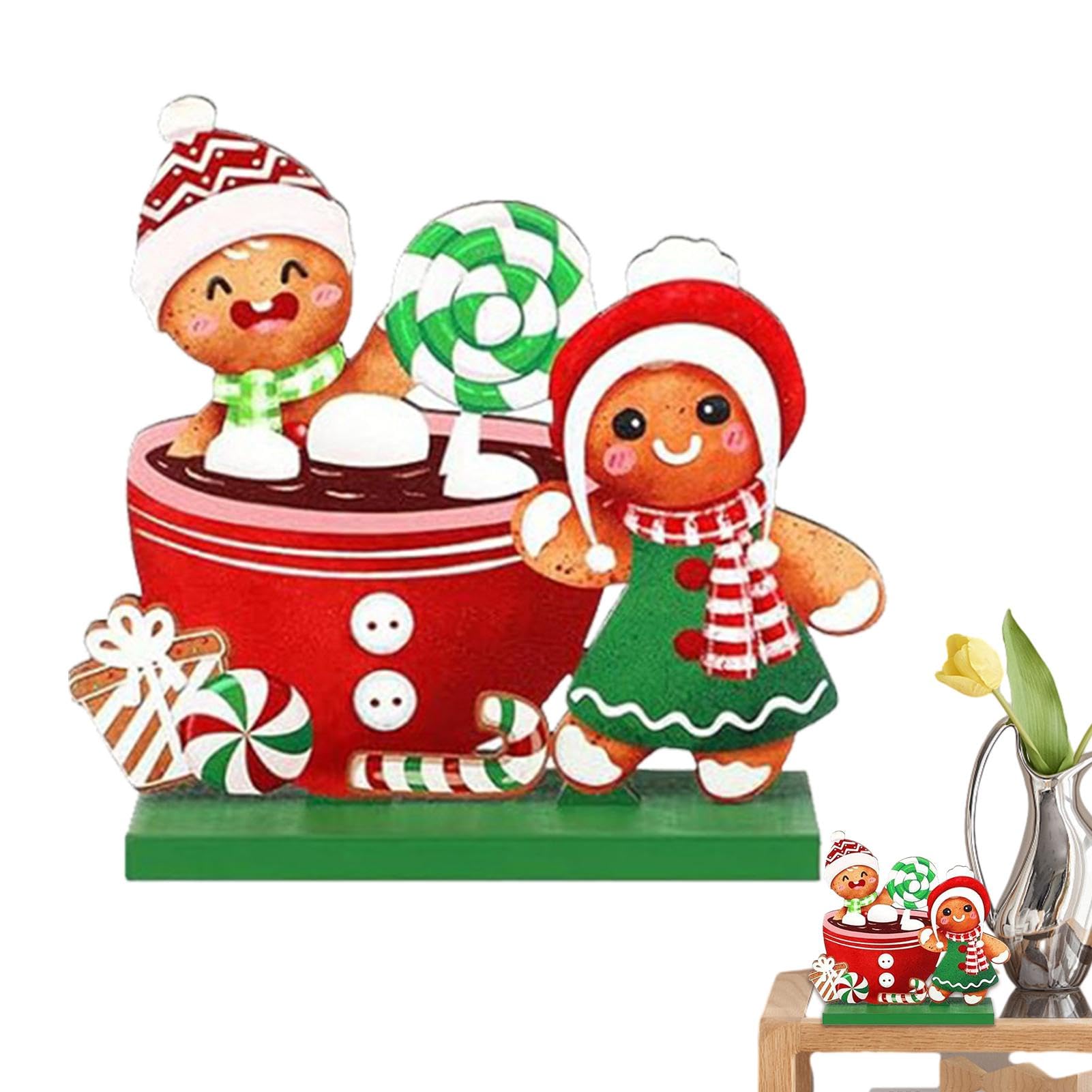 Genérico Decoraciones navideñas de mesa de madera, Letreros navideños para mesa | Adorno de mesa de Feliz Navidad - Letrero decorativo de jengibre para decoración de dormitorio de escritorio interior
