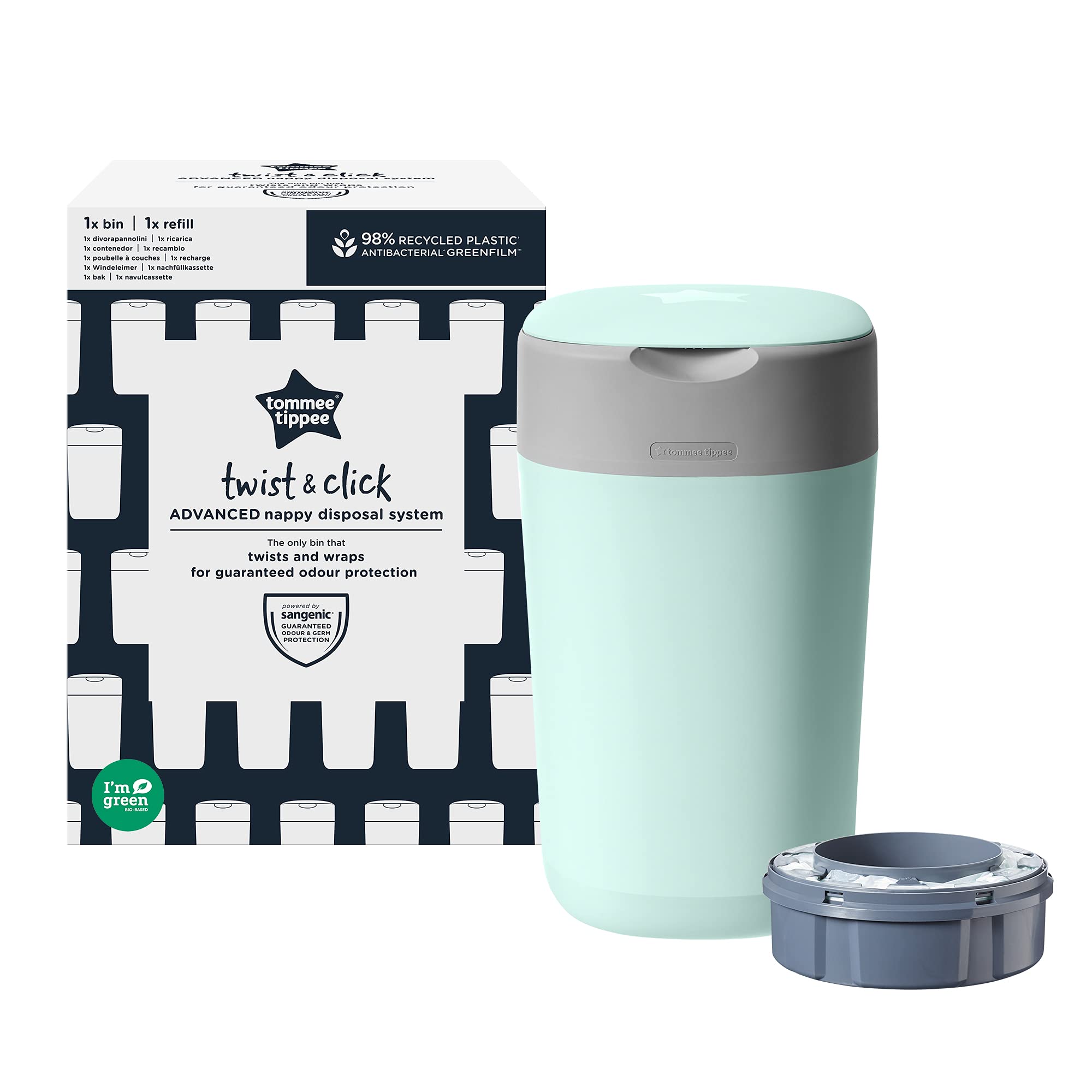 Tommee Tippee Mangiapannolini Twist And Click, Il Sistema Ecologico, Contiene 1 Ricarica Con Pellicola Greenfilm, Verde