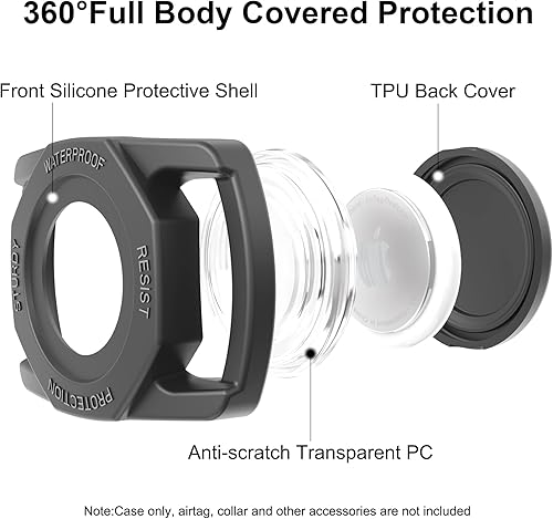 Miniatura 2 de SANKALA Funda impermeable para Airtag para collar de perro, paquete de 4, soporte para collar de perro Airtag, TPU y silicona cubierta de cuerpo