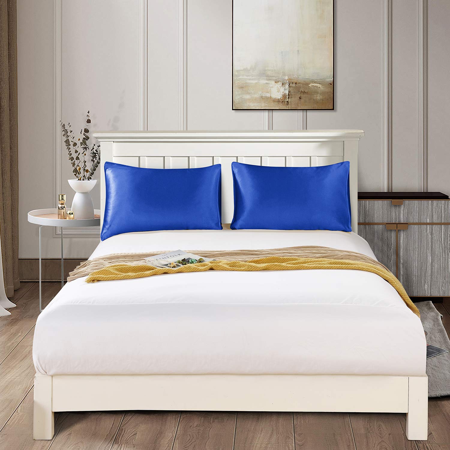 22 Momme Seiden Kissenbezug 2 Stücke Set, 100% Maulbeerseiden Kopfkissenbezug für Haar und Haut mit Umschlagverschluss, Weich und Glatt Seiden Kopfkissenbezug, 50 x 66 cm Blau