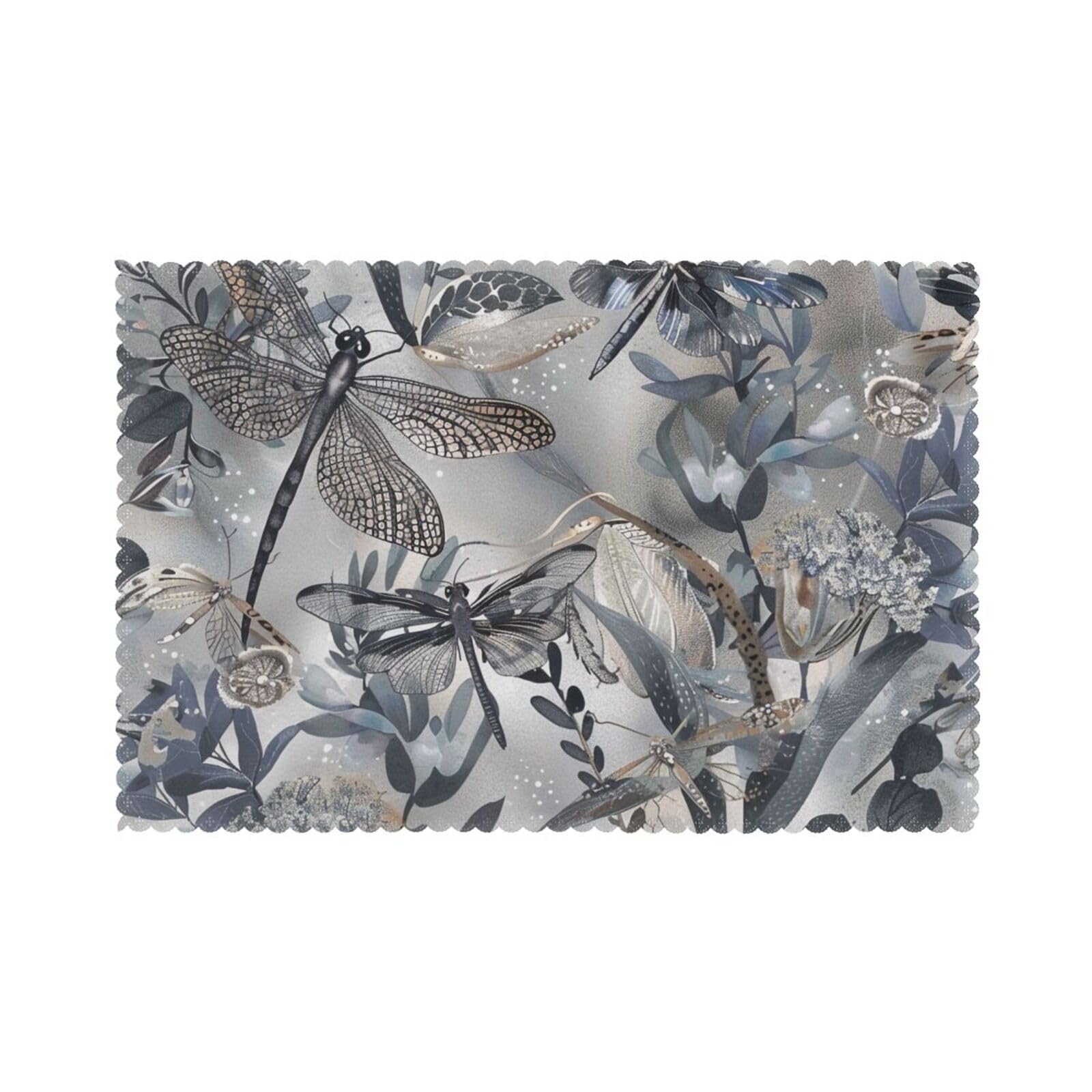 Dragonflies Grey Printed Placemat Heat Resistant Place Mats Set of 6 PCS Washable Kitchen Table Mats, 12x18 Inch